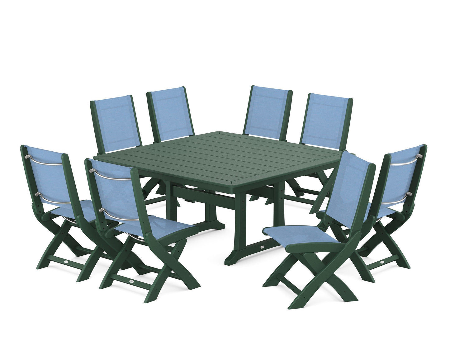 Coastal Folding Side Chair 9-Piece Dining Set with Trestle Legs