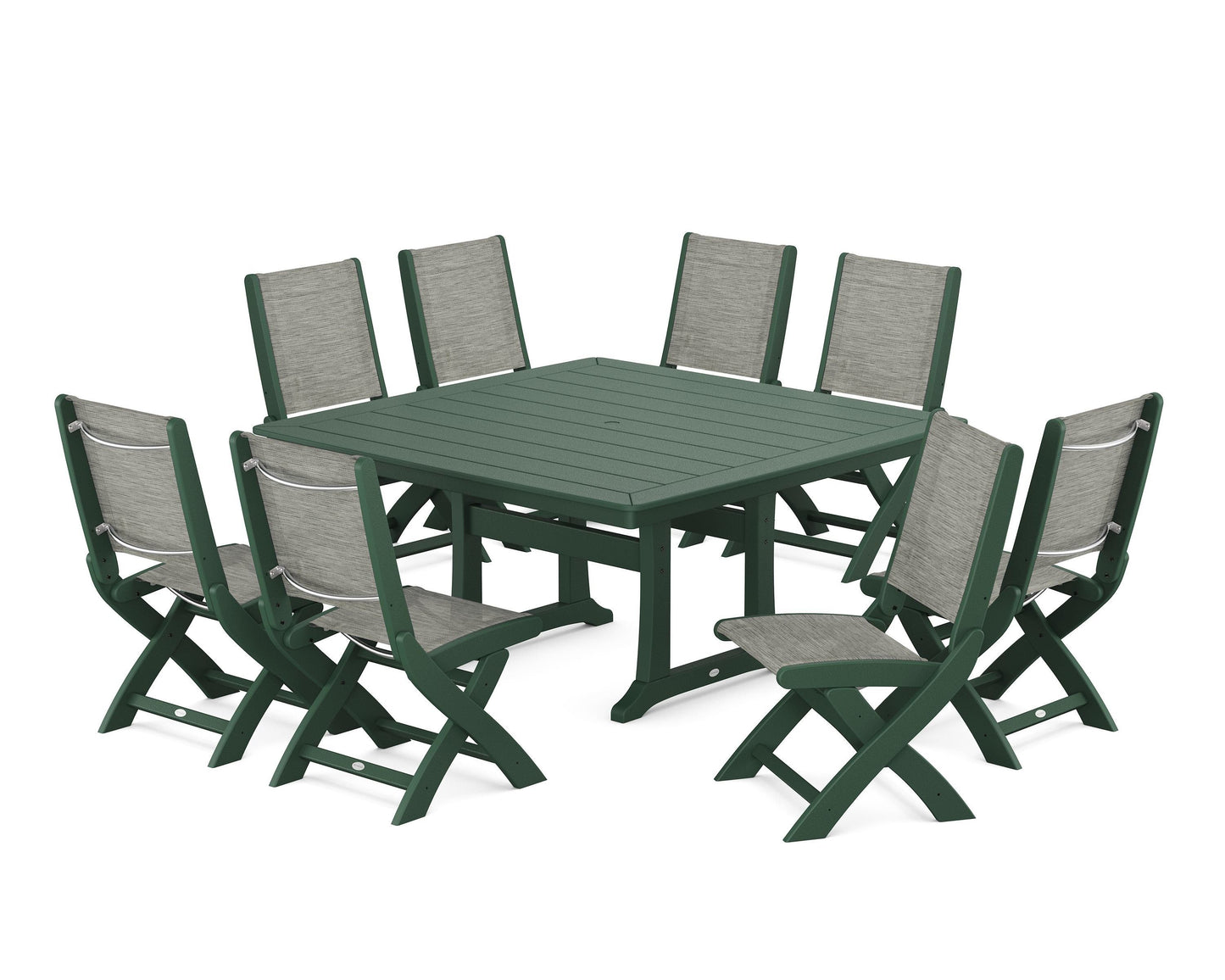 Coastal Folding Side Chair 9-Piece Dining Set with Trestle Legs