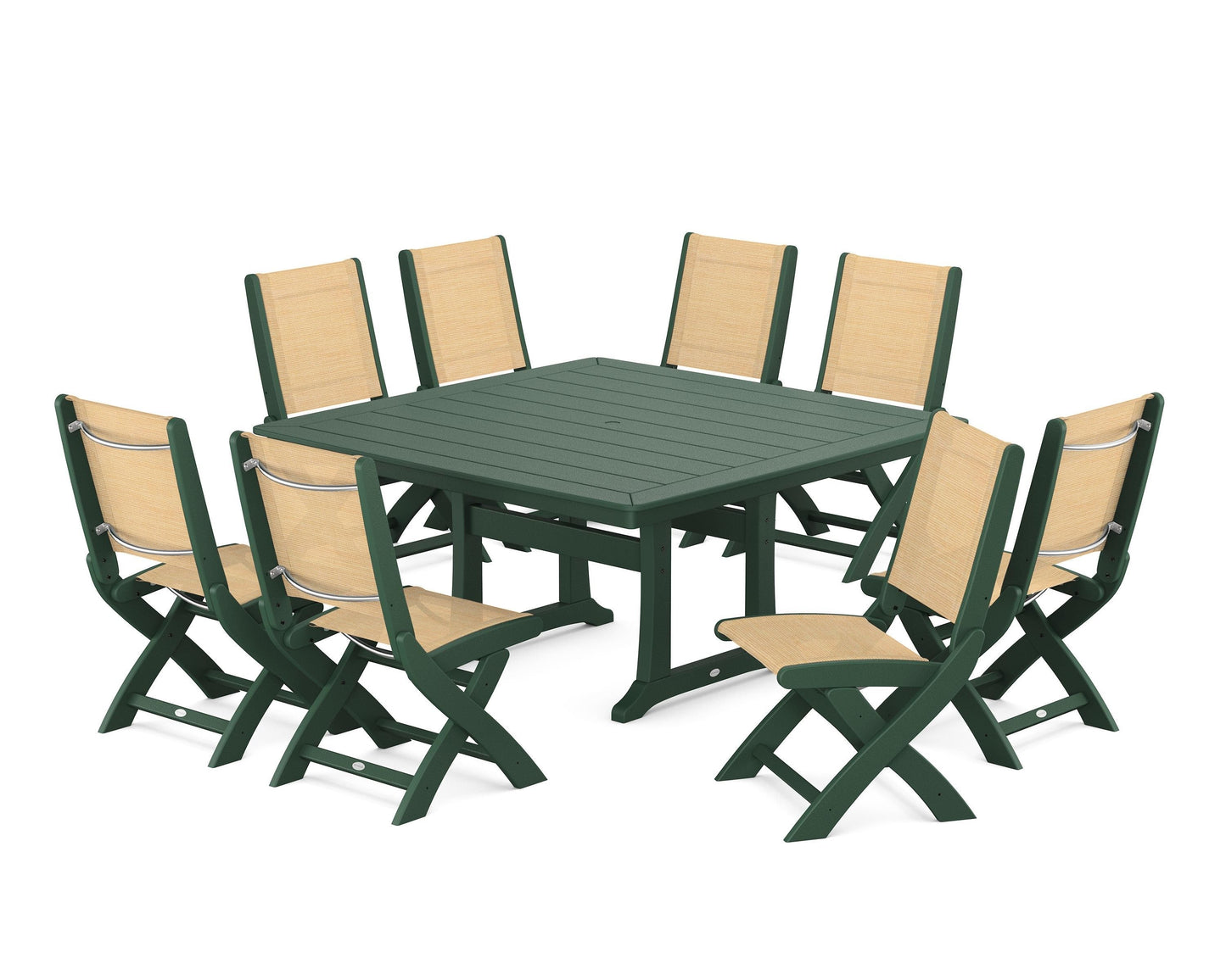 Coastal Folding Side Chair 9-Piece Dining Set with Trestle Legs