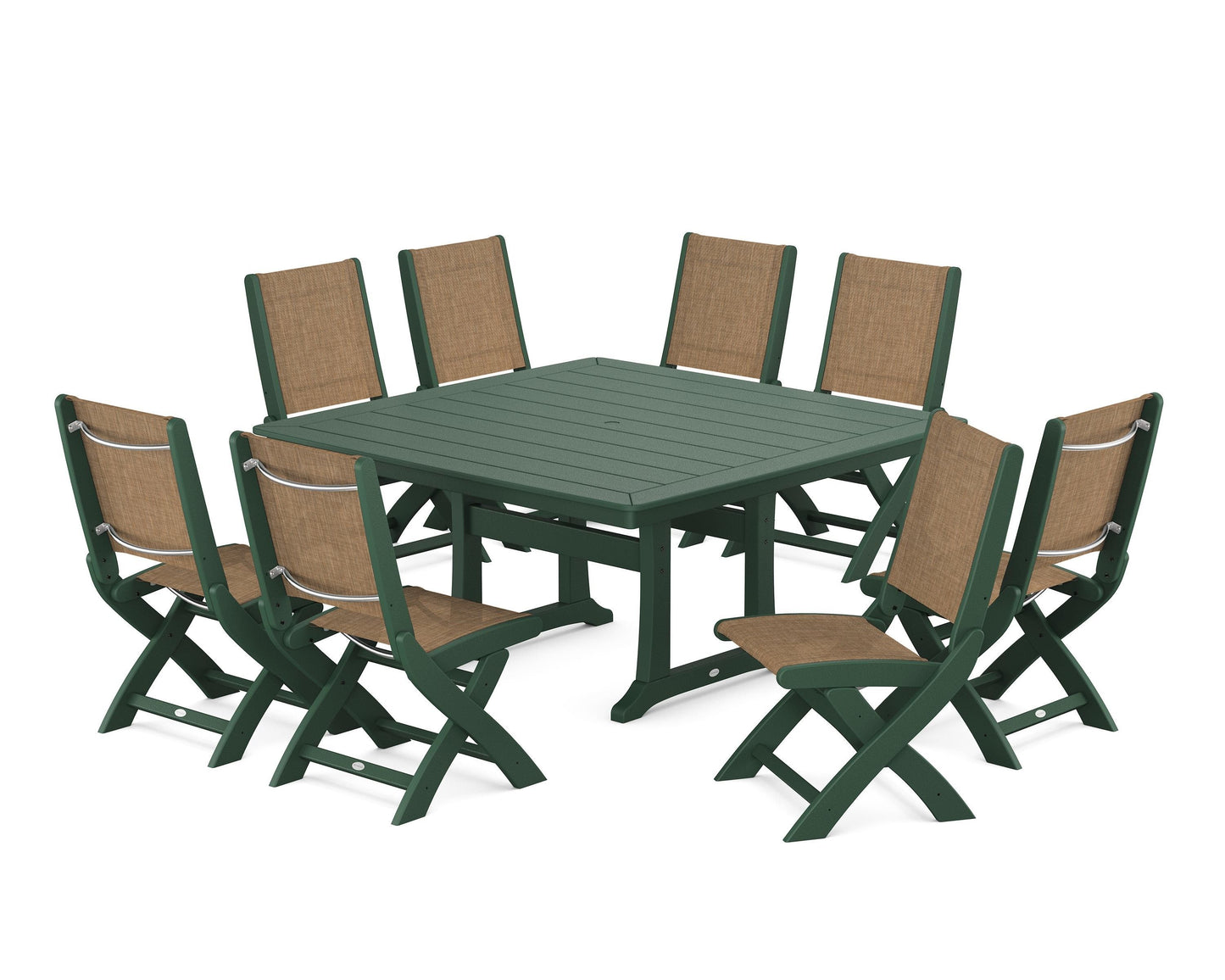 Coastal Folding Side Chair 9-Piece Dining Set with Trestle Legs