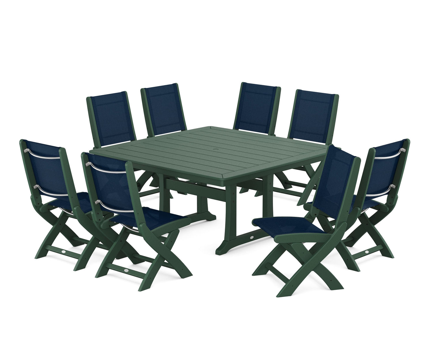 Coastal Folding Side Chair 9-Piece Dining Set with Trestle Legs