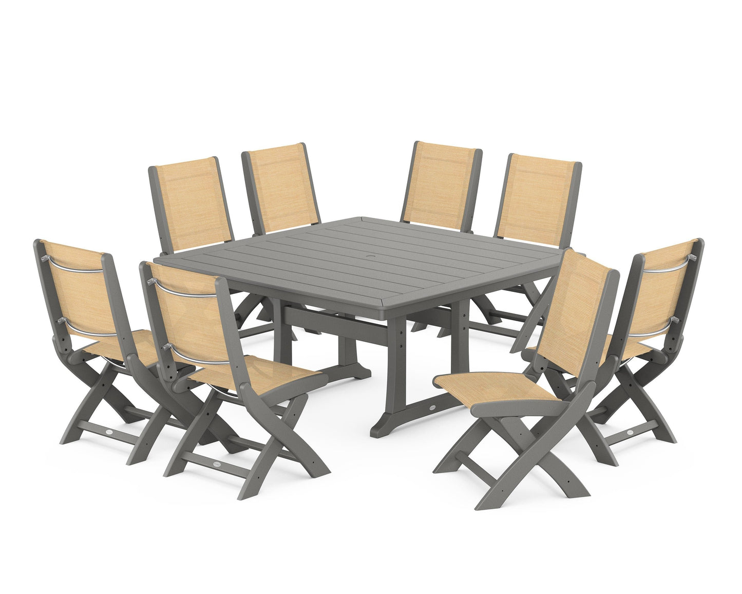 Coastal Folding Side Chair 9-Piece Dining Set with Trestle Legs