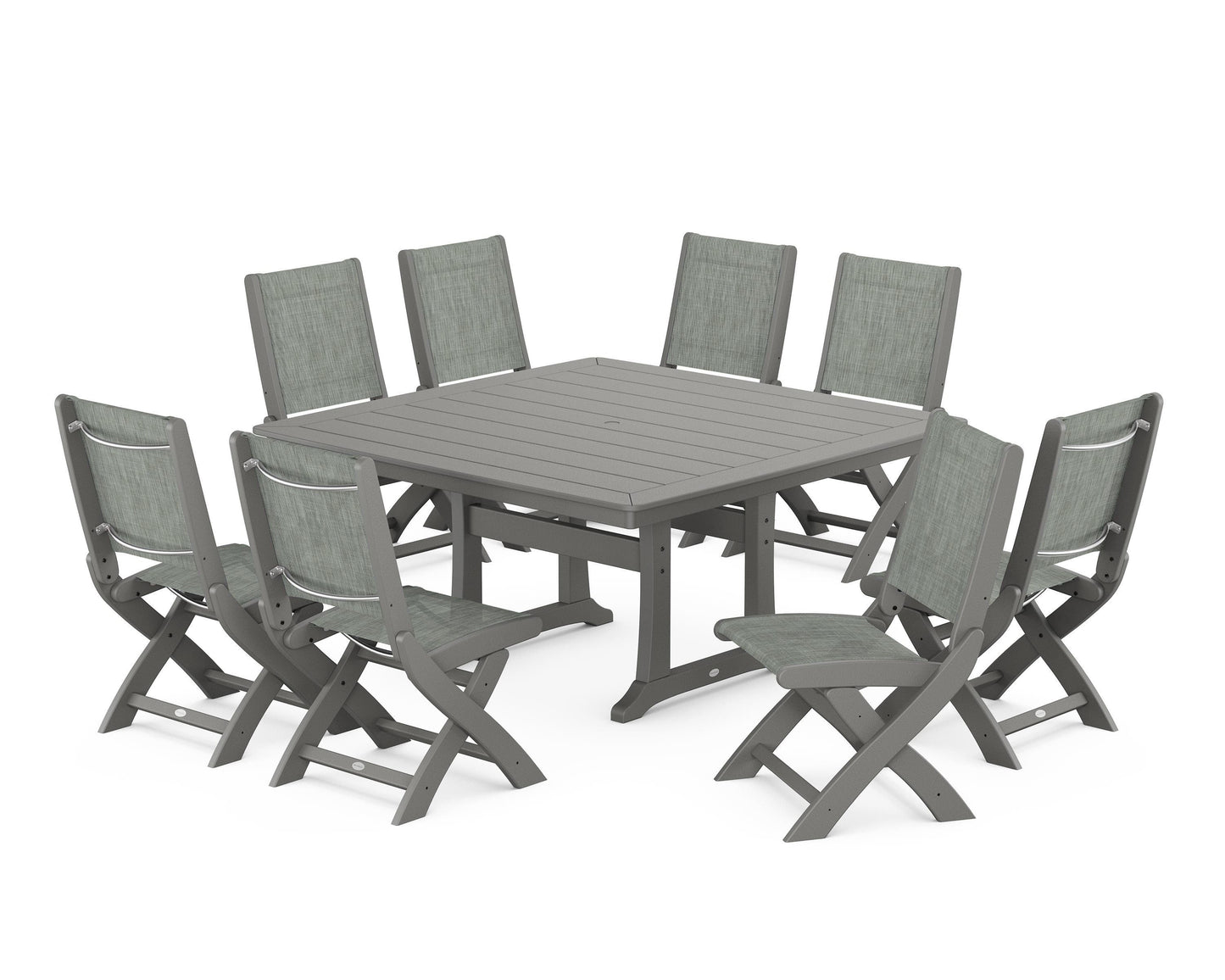 Coastal Folding Side Chair 9-Piece Dining Set with Trestle Legs