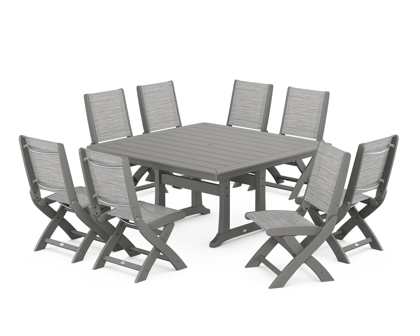 Coastal Folding Side Chair 9-Piece Dining Set with Trestle Legs