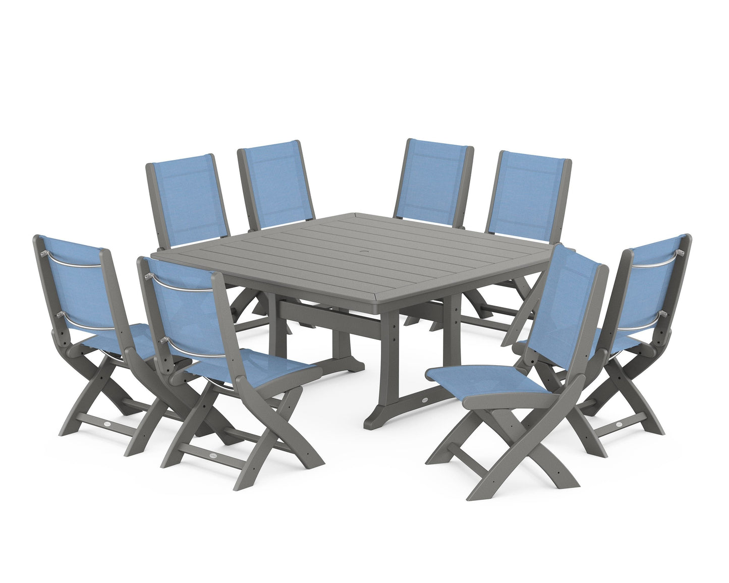 Coastal Folding Side Chair 9-Piece Dining Set with Trestle Legs