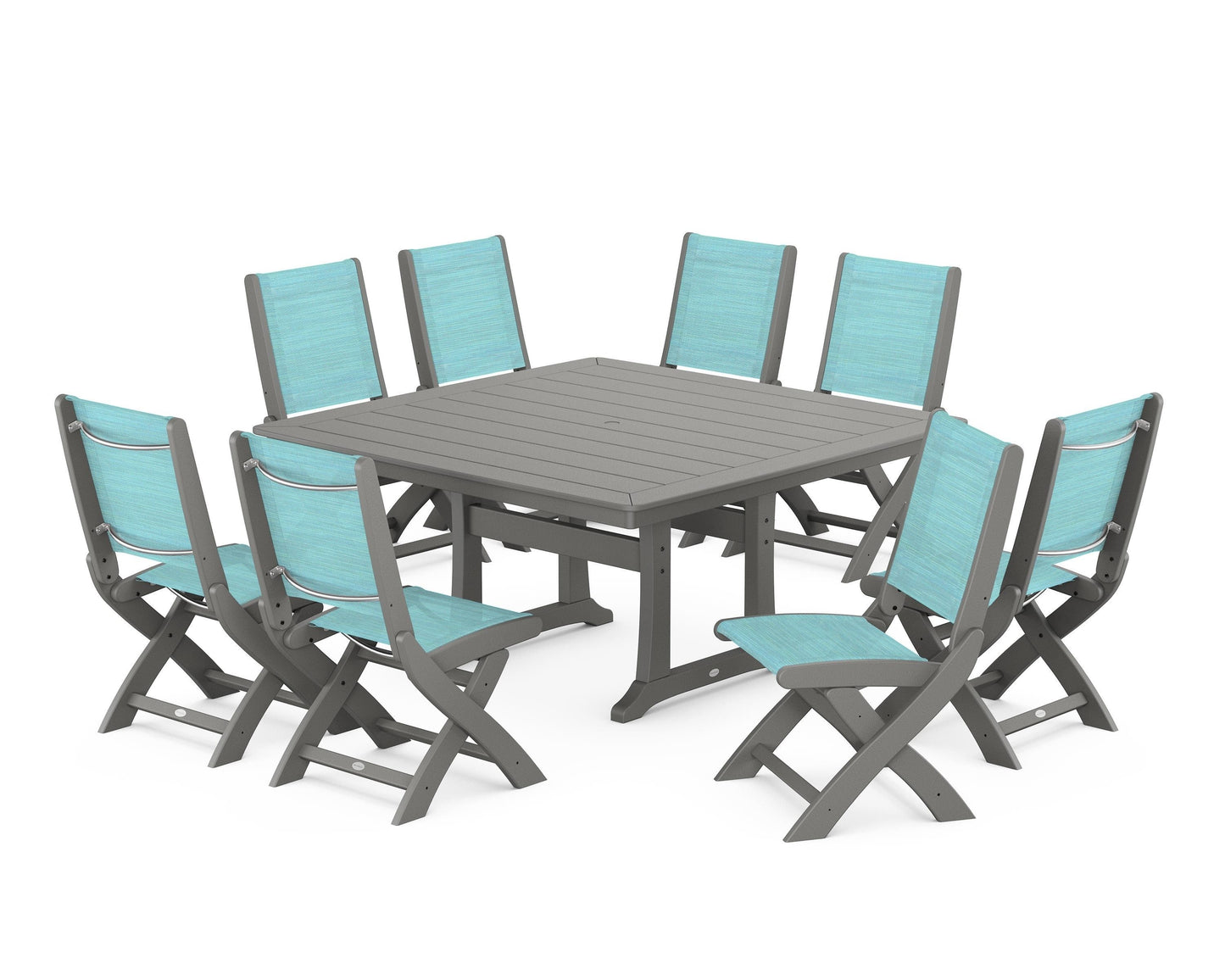 Coastal Folding Side Chair 9-Piece Dining Set with Trestle Legs