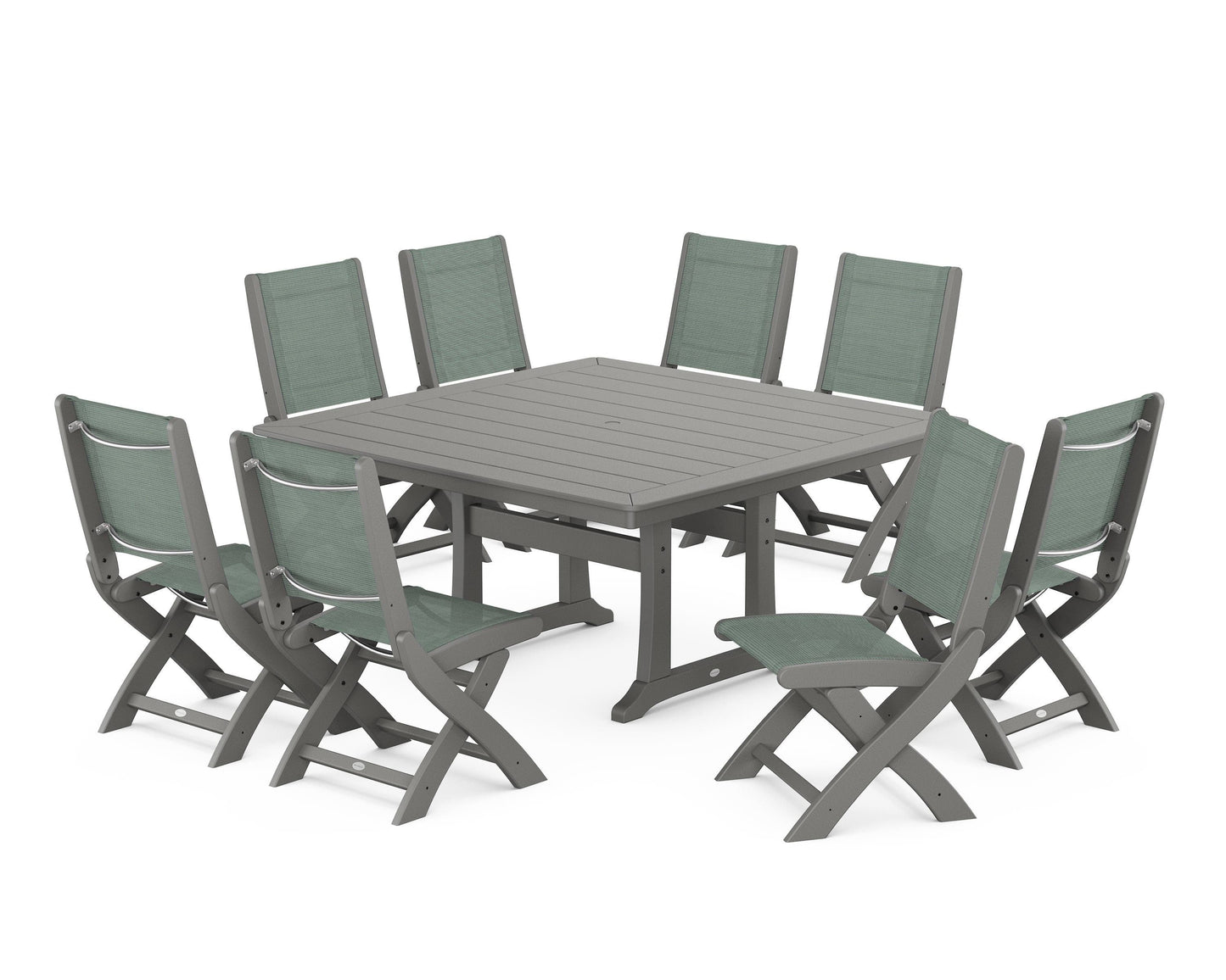 Coastal Folding Side Chair 9-Piece Dining Set with Trestle Legs