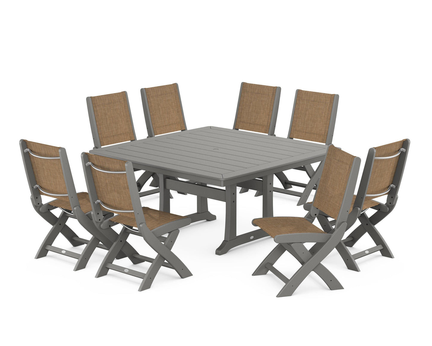 Coastal Folding Side Chair 9-Piece Dining Set with Trestle Legs