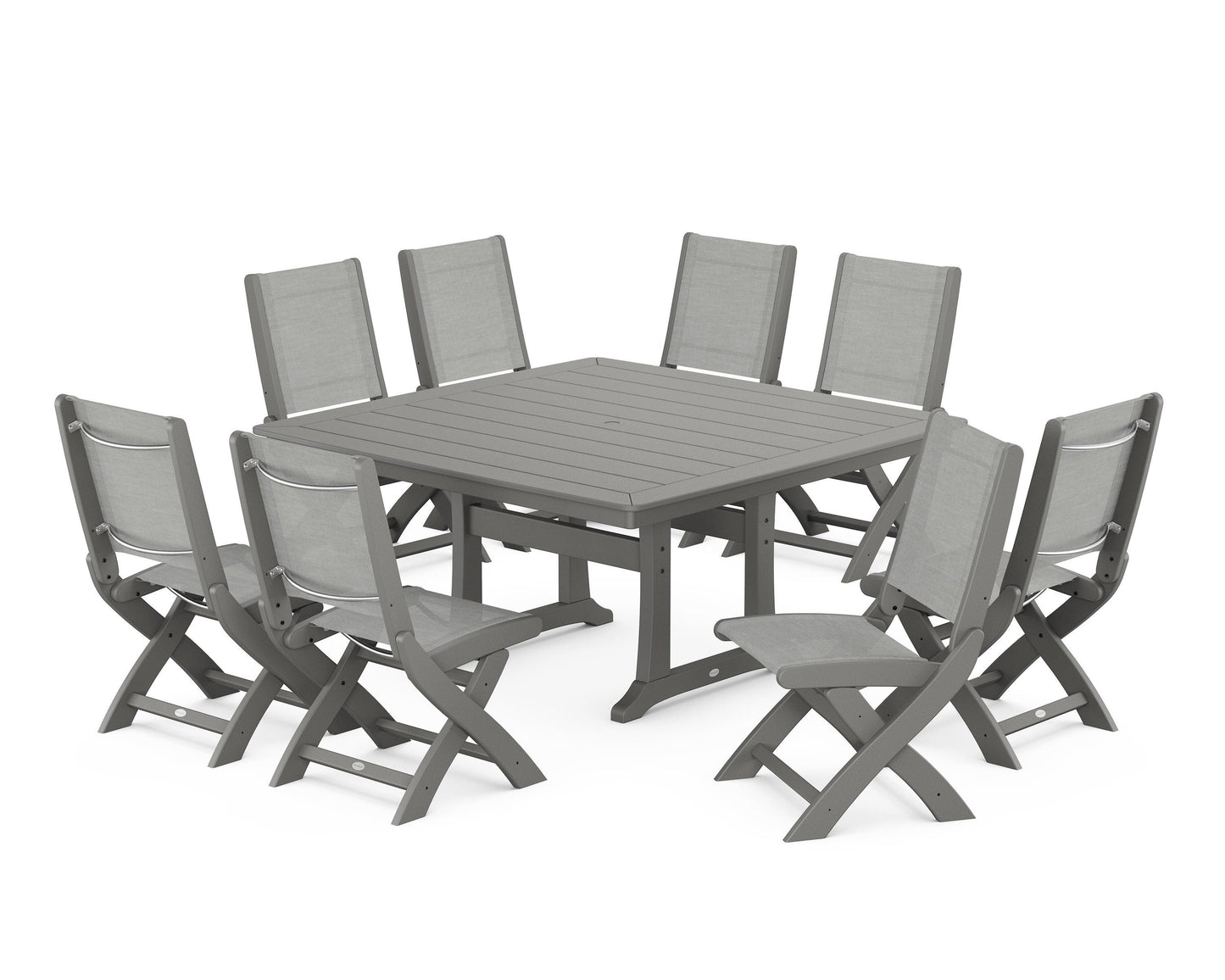 Coastal Folding Side Chair 9-Piece Dining Set with Trestle Legs