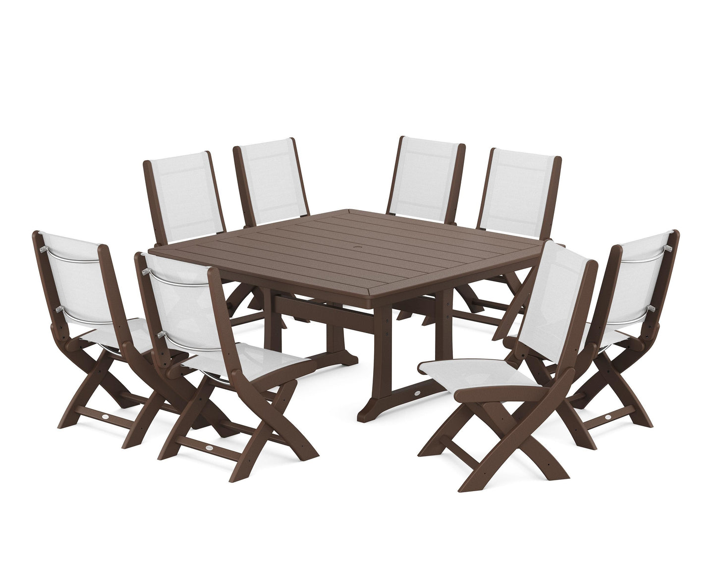 Coastal Folding Side Chair 9-Piece Dining Set with Trestle Legs