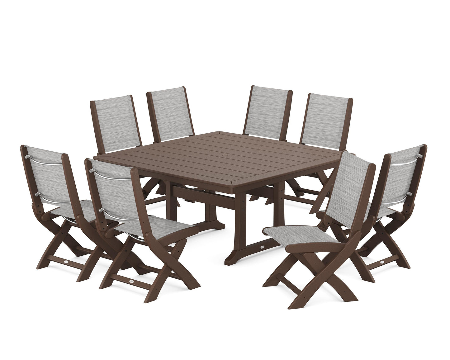 Coastal Folding Side Chair 9-Piece Dining Set with Trestle Legs