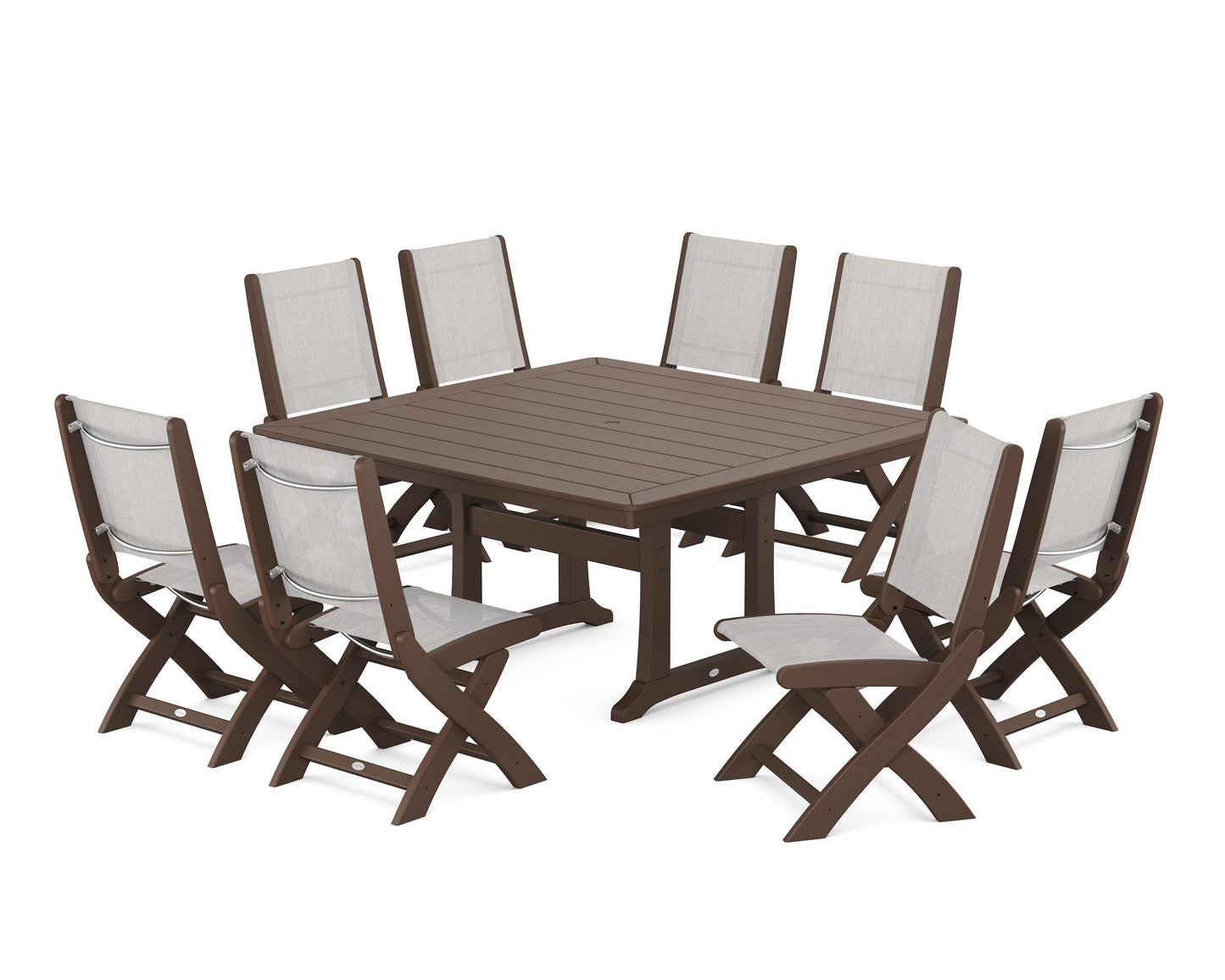 Coastal Folding Side Chair 9-Piece Dining Set with Trestle Legs