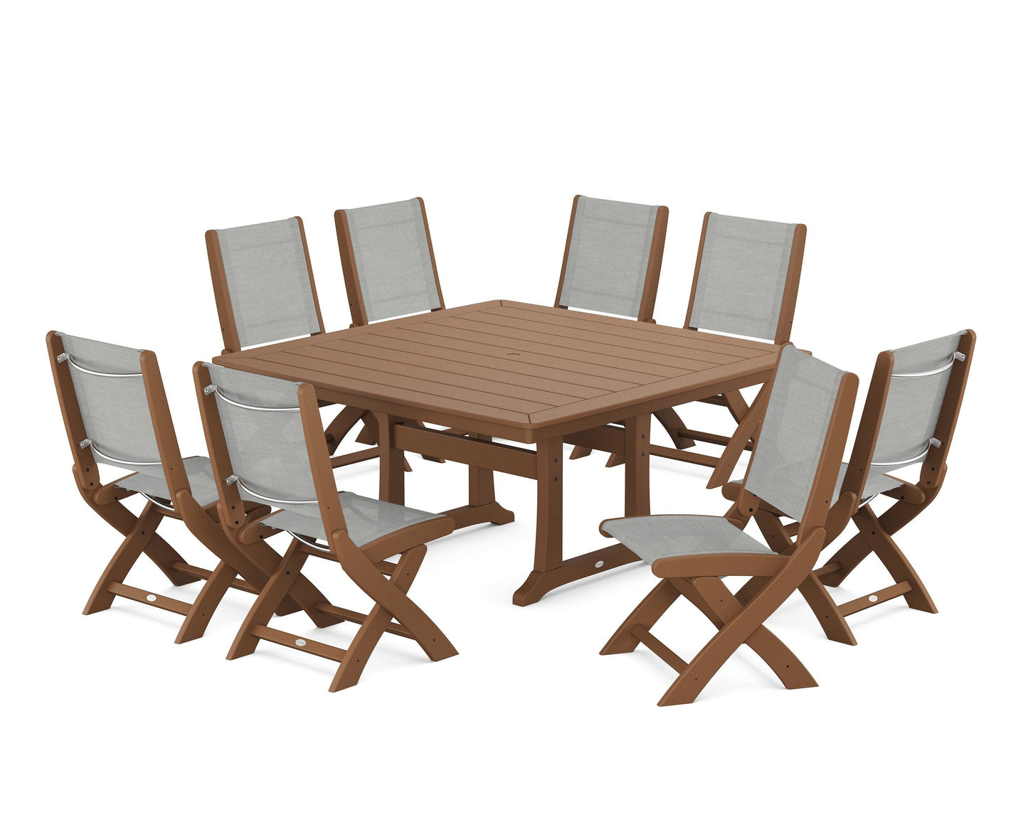 Coastal Folding Side Chair 9-Piece Dining Set with Trestle Legs