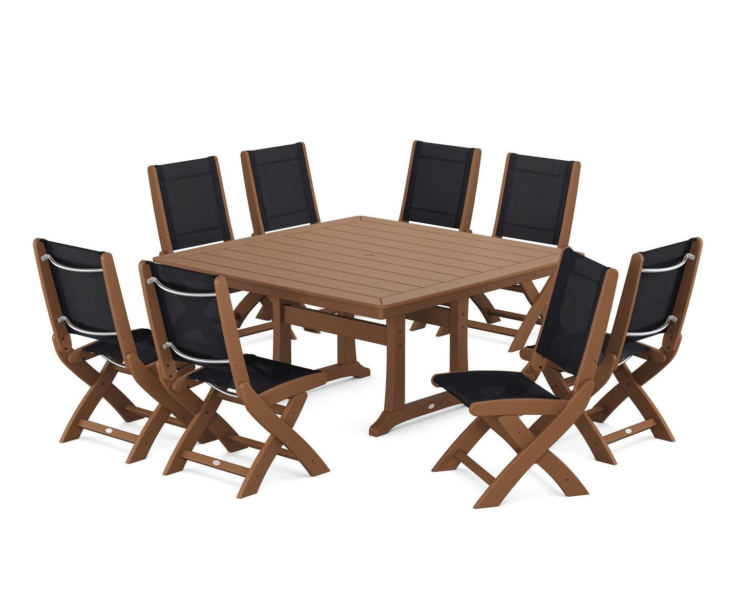 Coastal Folding Side Chair 9-Piece Dining Set with Trestle Legs