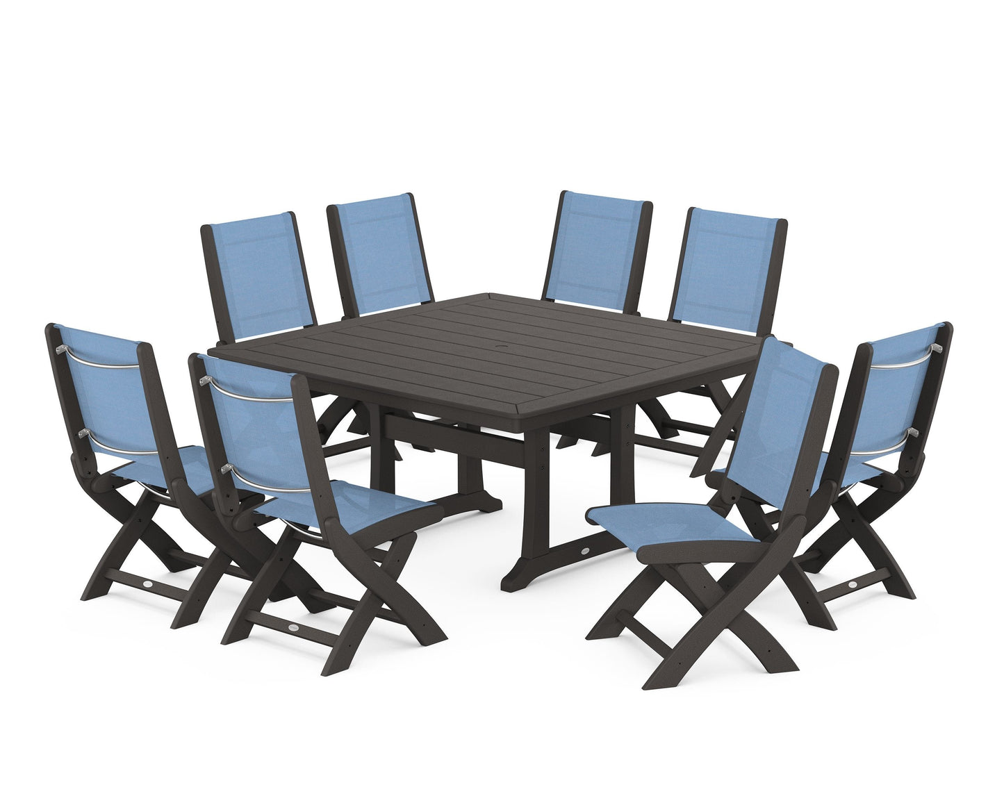 Coastal Folding Side Chair 9-Piece Dining Set with Trestle Legs