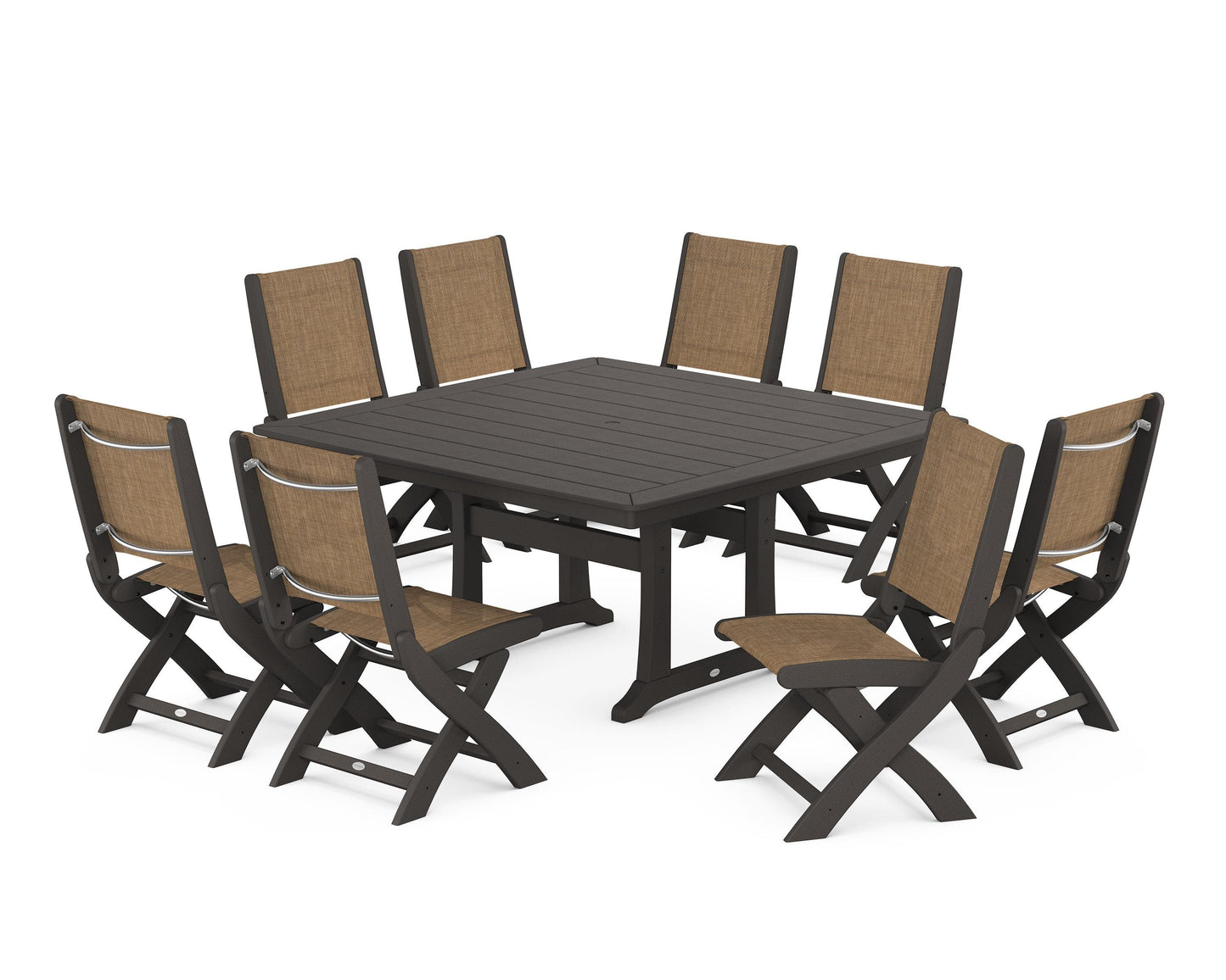 Coastal Folding Side Chair 9-Piece Dining Set with Trestle Legs