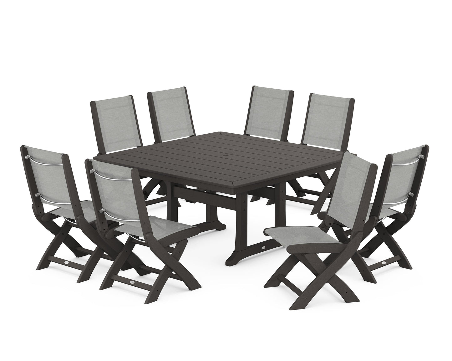 Coastal Folding Side Chair 9-Piece Dining Set with Trestle Legs