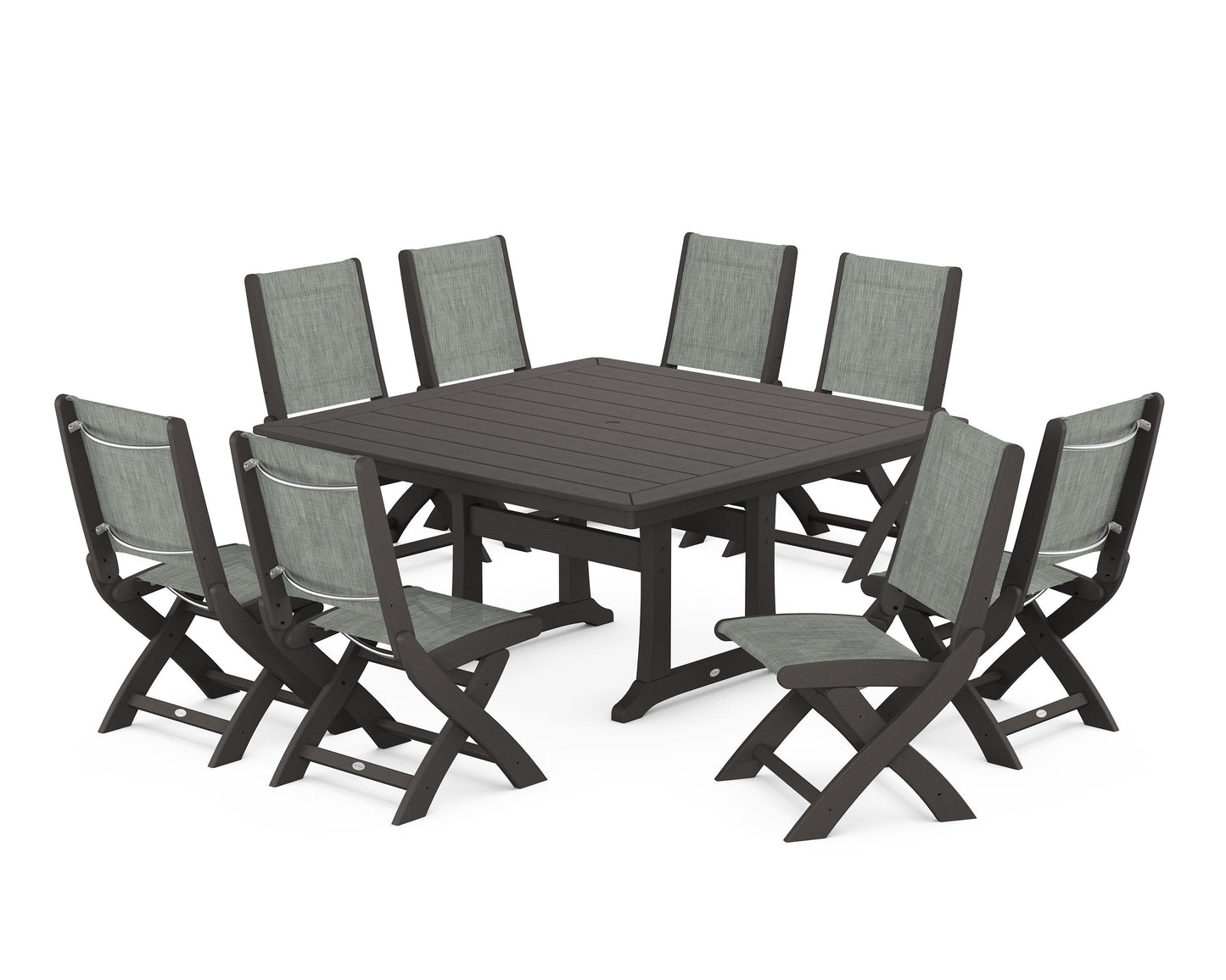 Coastal Folding Side Chair 9-Piece Dining Set with Trestle Legs