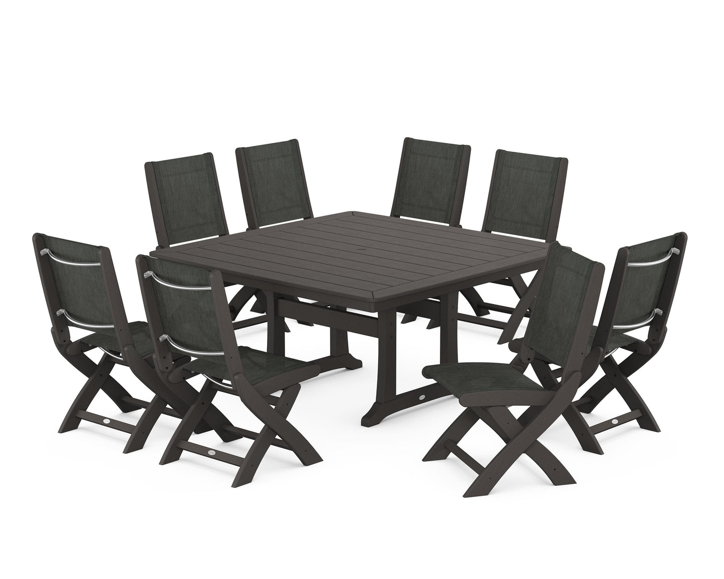 Coastal Folding Side Chair 9-Piece Dining Set with Trestle Legs