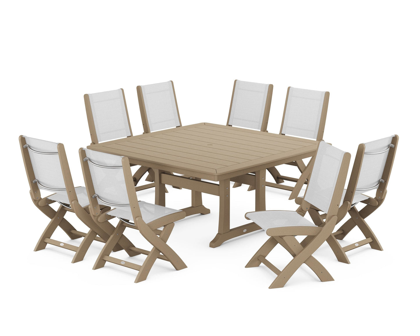 Coastal Folding Side Chair 9-Piece Dining Set with Trestle Legs