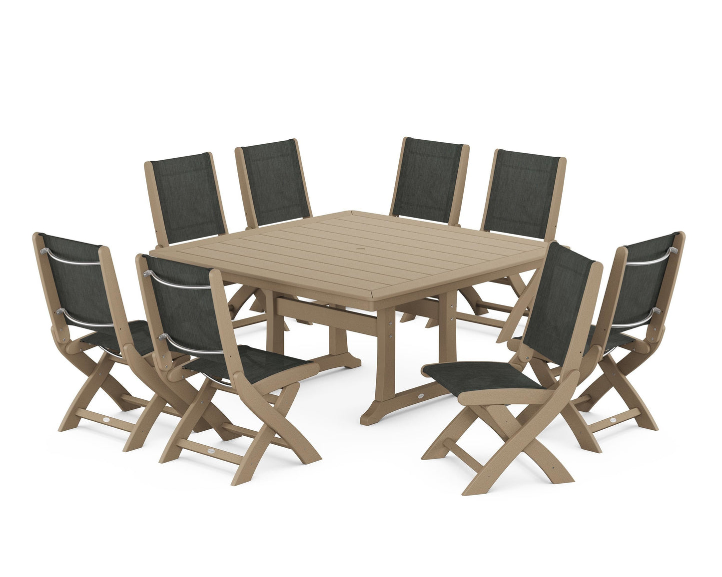 Coastal Folding Side Chair 9-Piece Dining Set with Trestle Legs