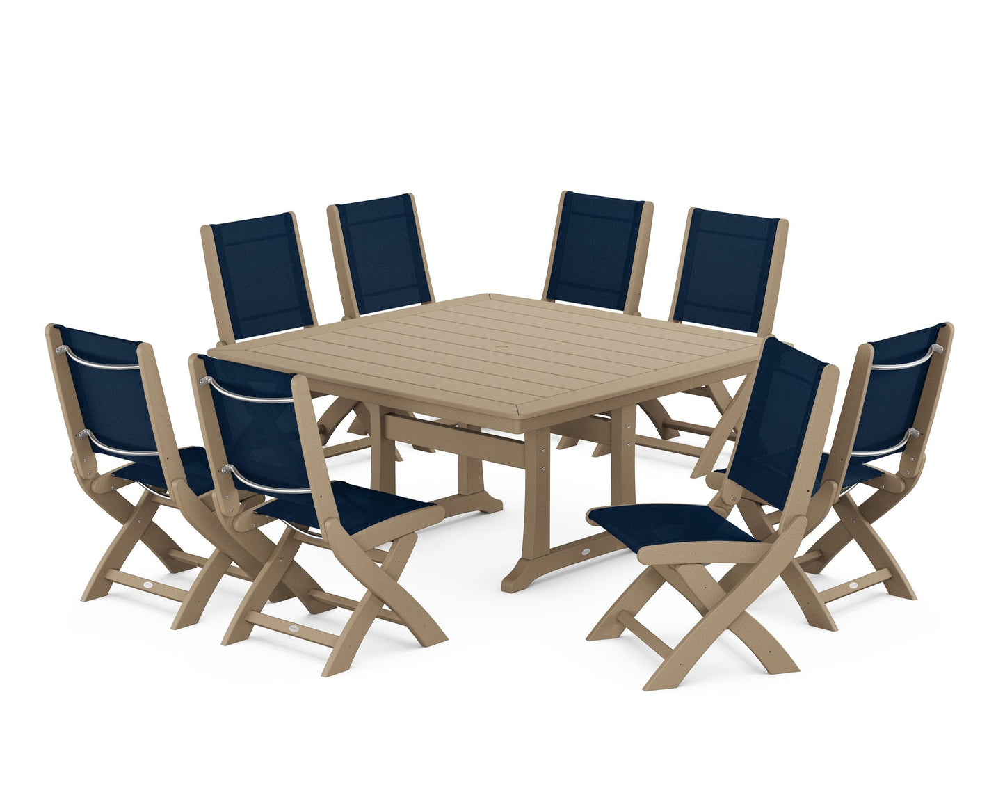 Coastal Folding Side Chair 9-Piece Dining Set with Trestle Legs