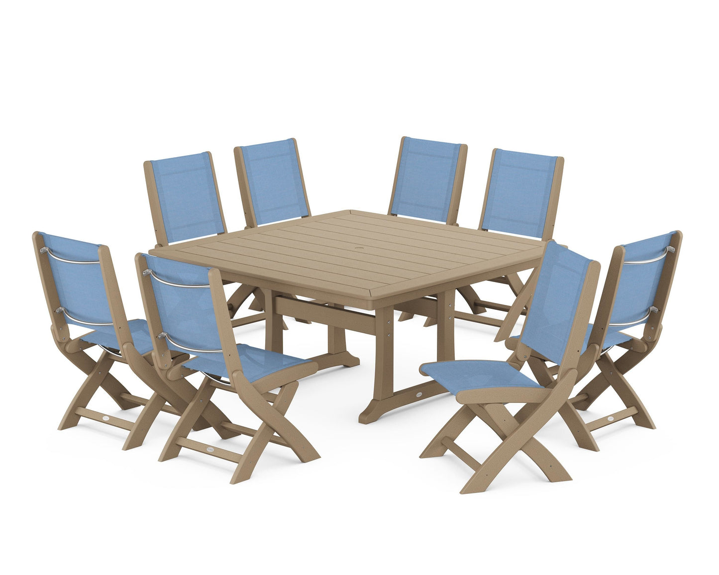 Coastal Folding Side Chair 9-Piece Dining Set with Trestle Legs