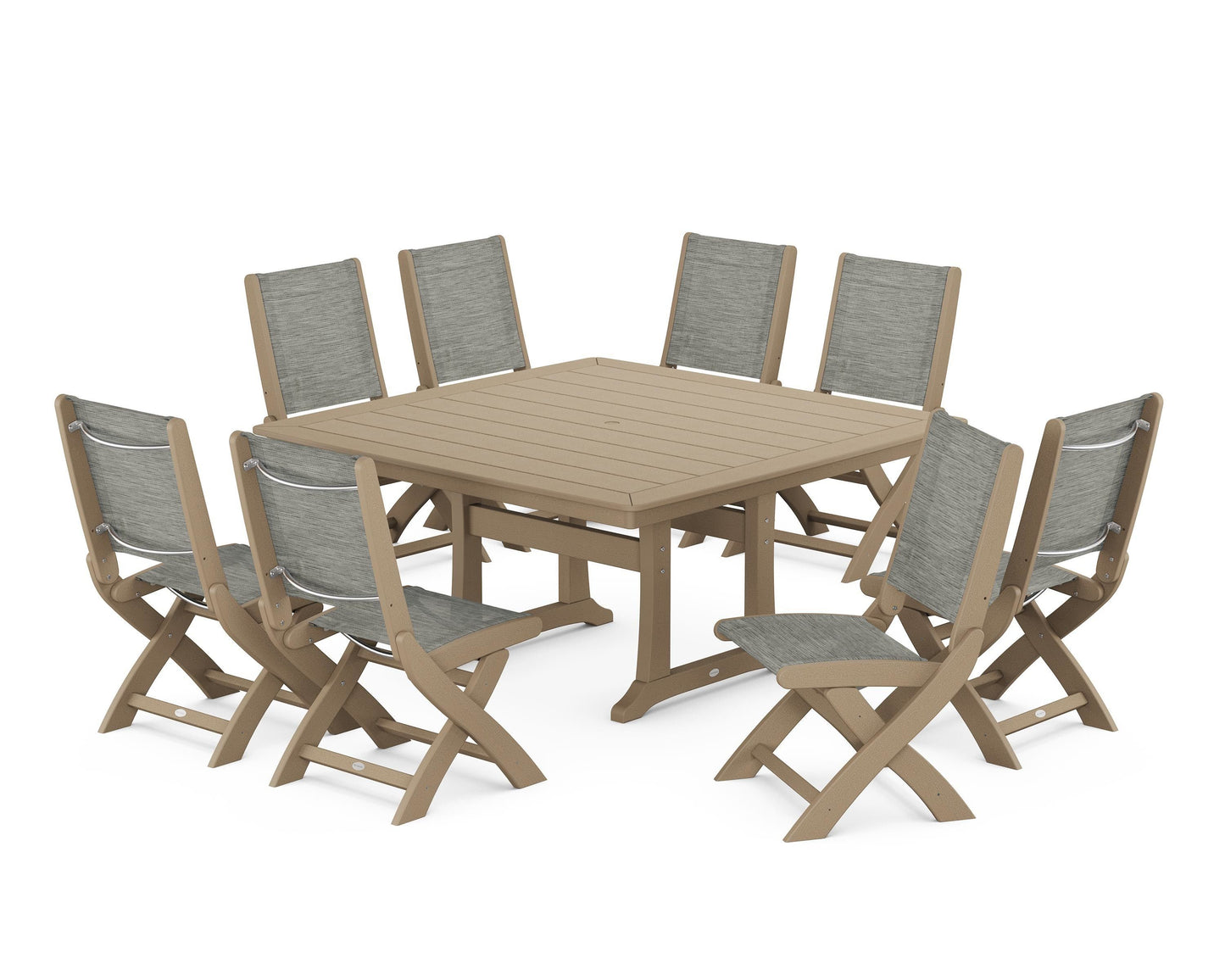 Coastal Folding Side Chair 9-Piece Dining Set with Trestle Legs