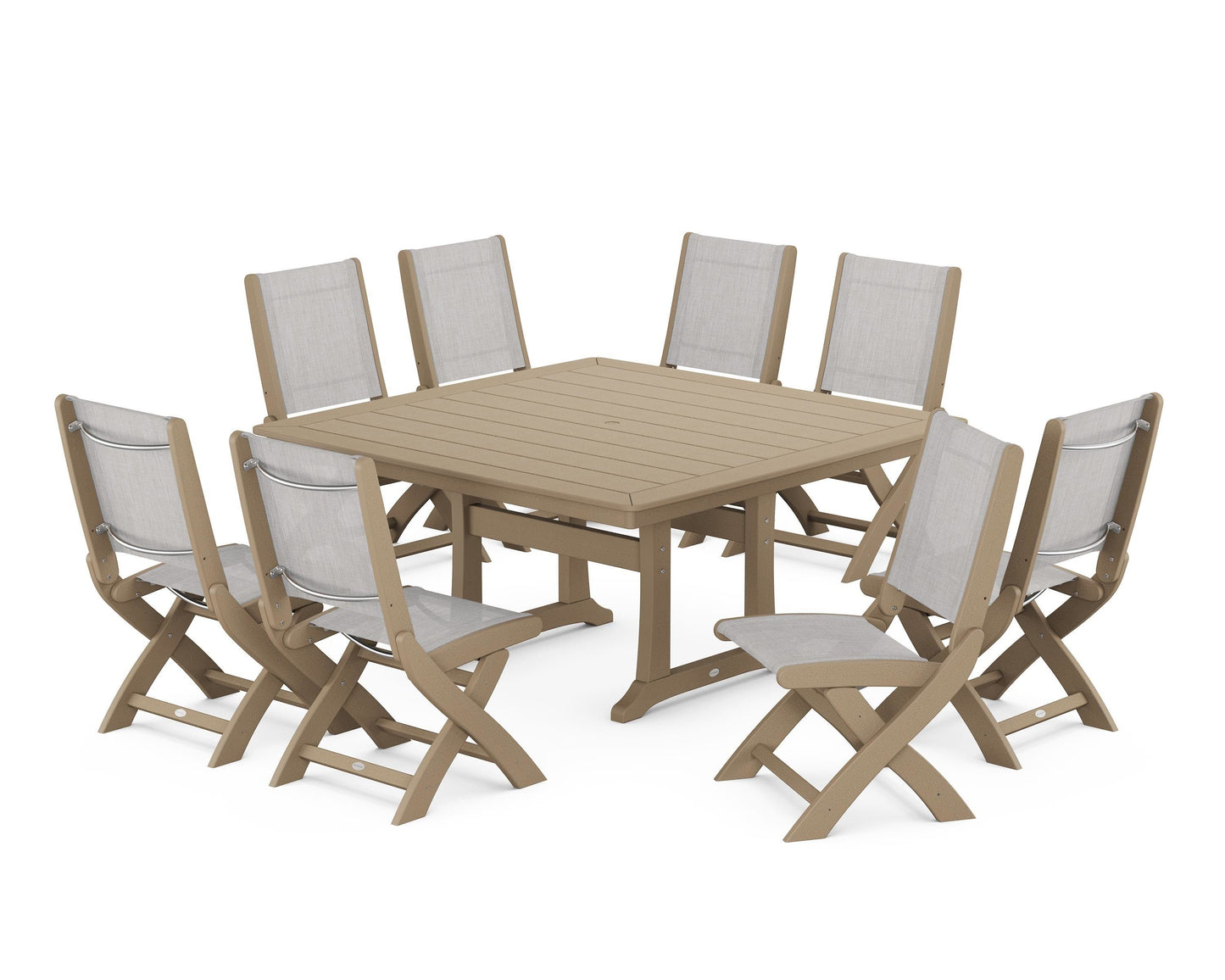 Coastal Folding Side Chair 9-Piece Dining Set with Trestle Legs