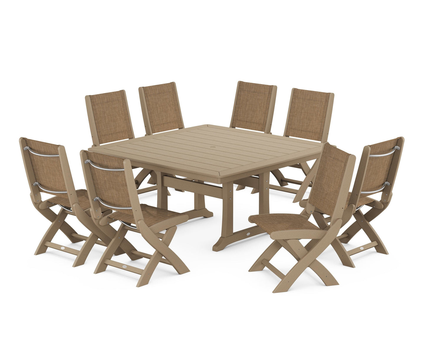 Coastal Folding Side Chair 9-Piece Dining Set with Trestle Legs