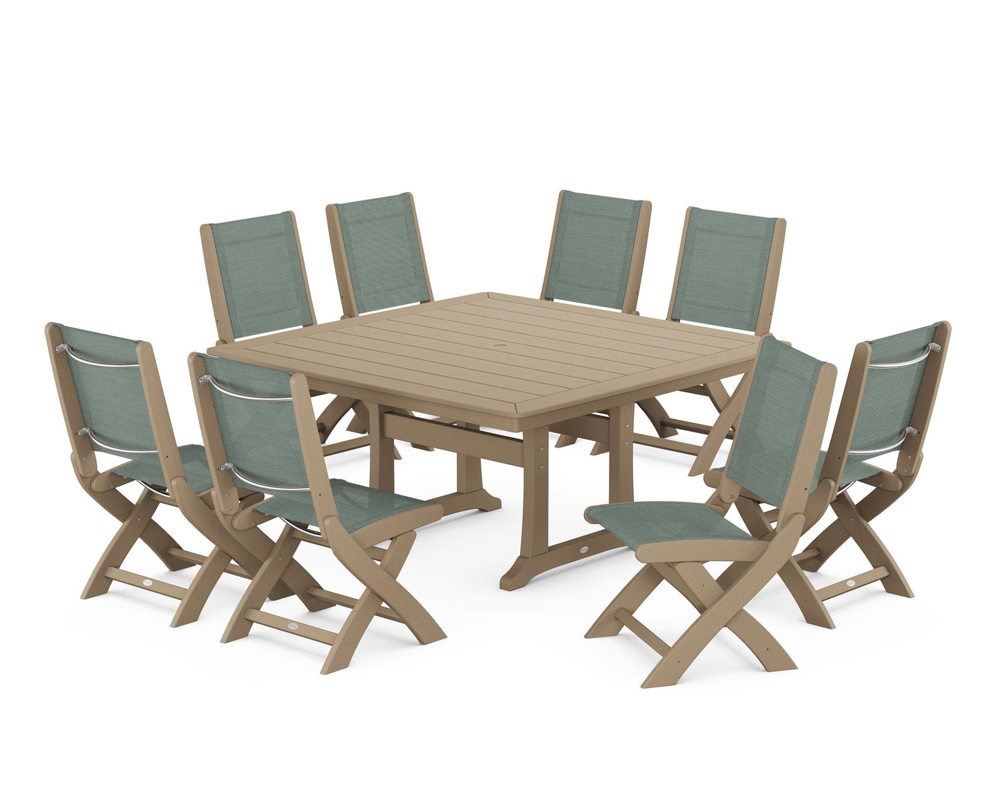 Coastal Folding Side Chair 9-Piece Dining Set with Trestle Legs