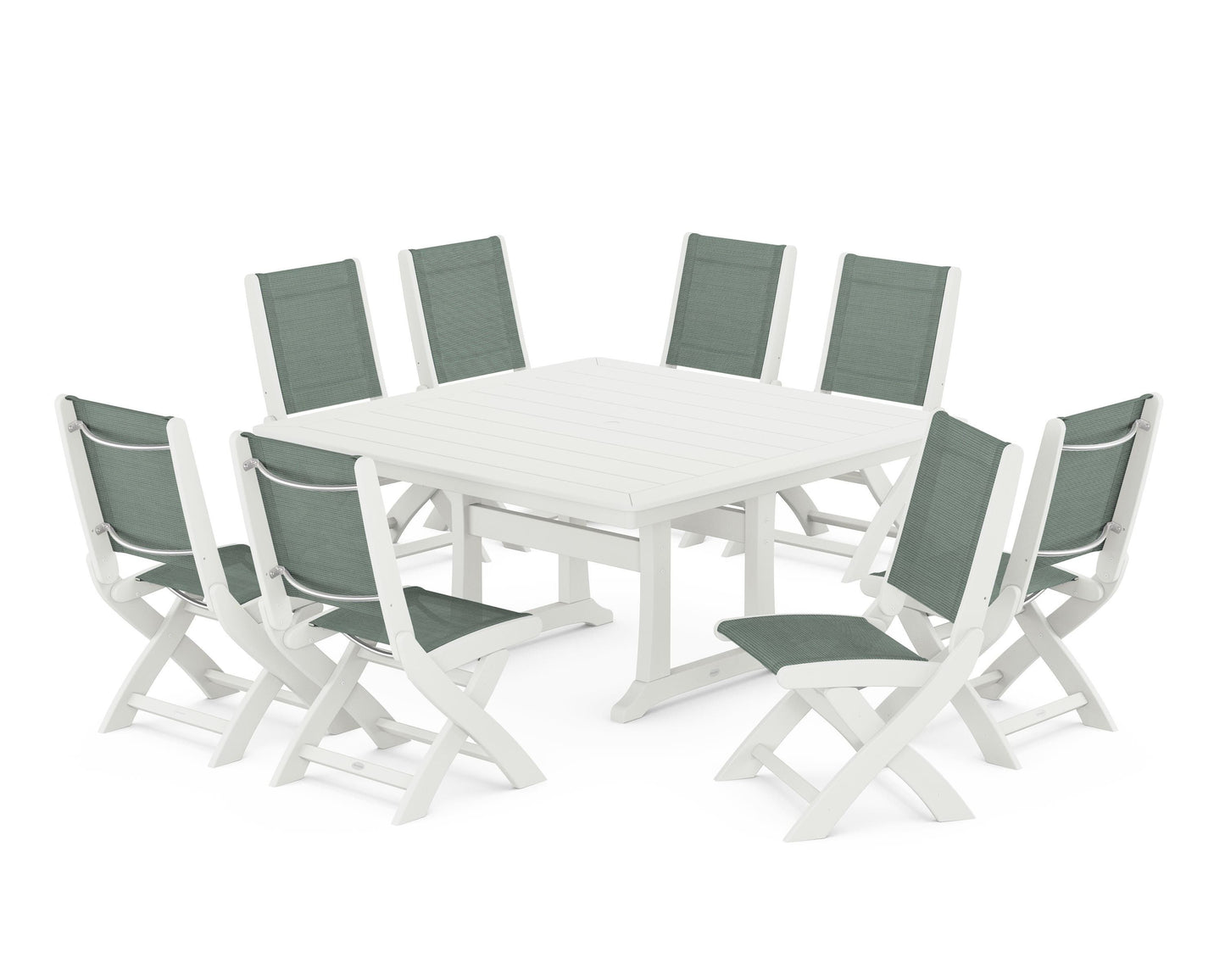 Coastal Folding Side Chair 9-Piece Dining Set with Trestle Legs