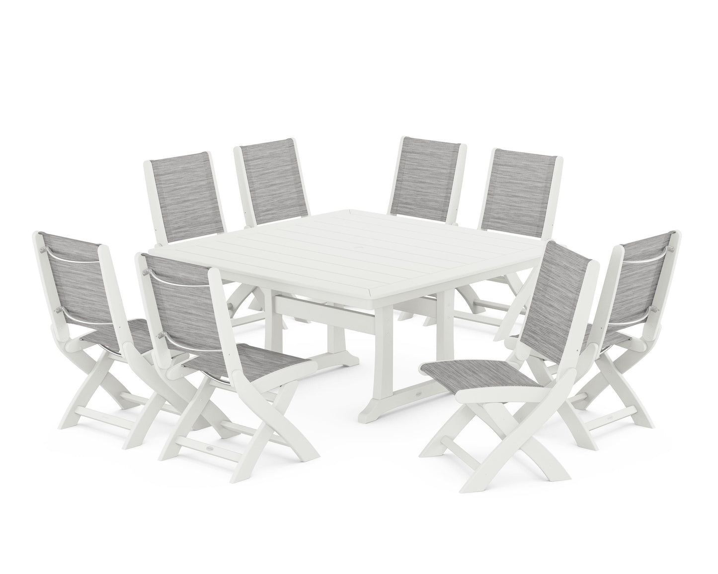 Coastal Folding Side Chair 9-Piece Dining Set with Trestle Legs