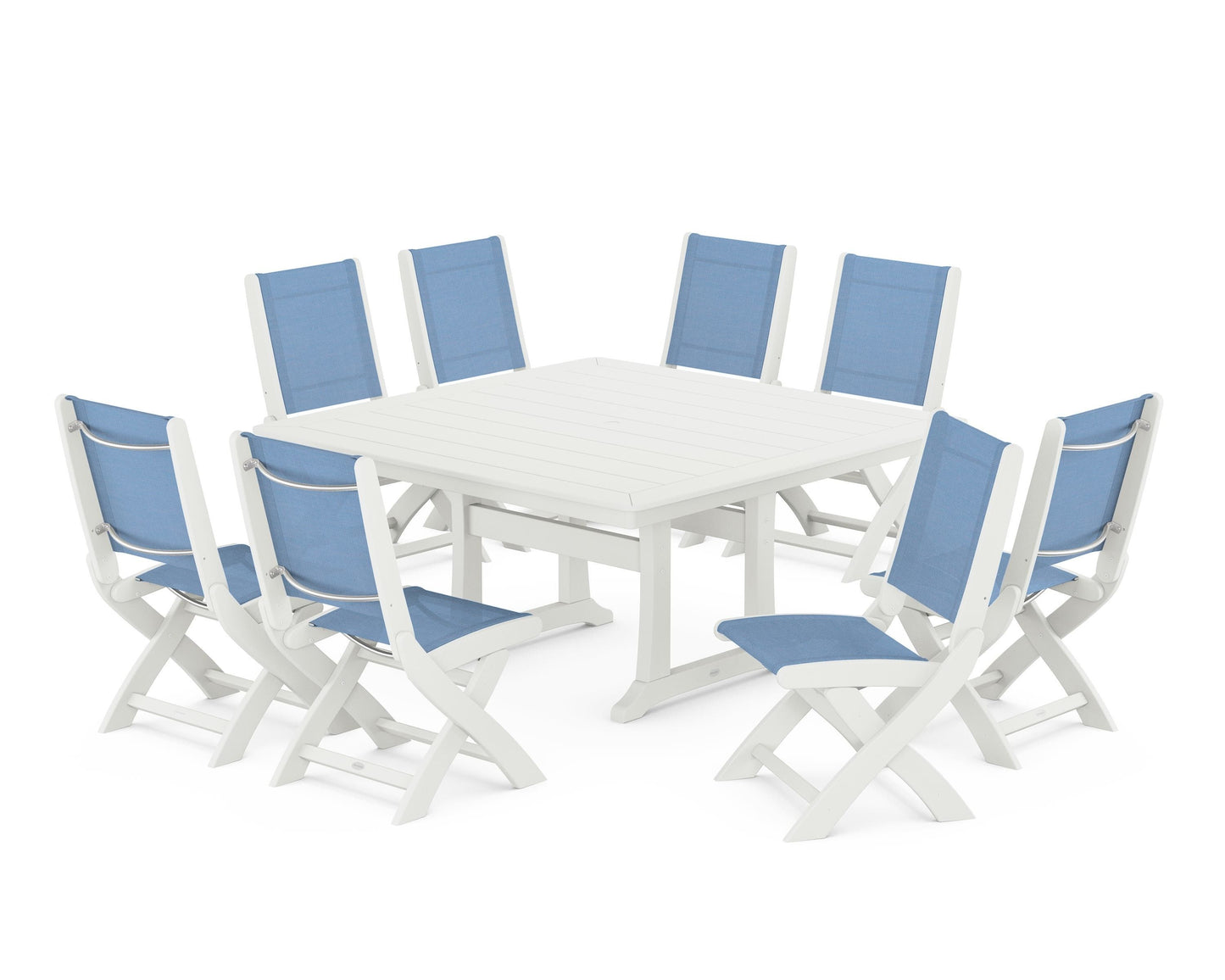 Coastal Folding Side Chair 9-Piece Dining Set with Trestle Legs