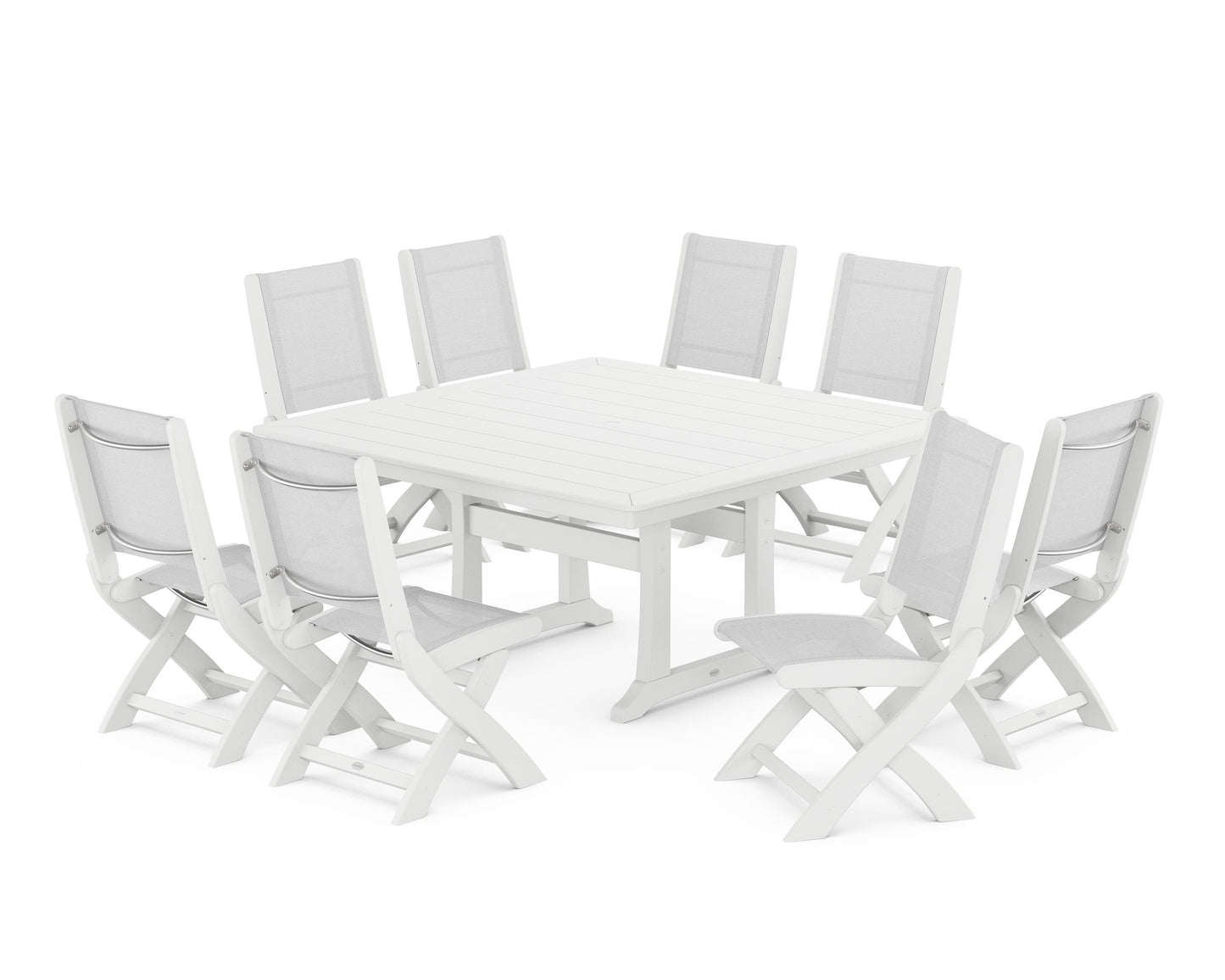 Coastal Folding Side Chair 9-Piece Dining Set with Trestle Legs