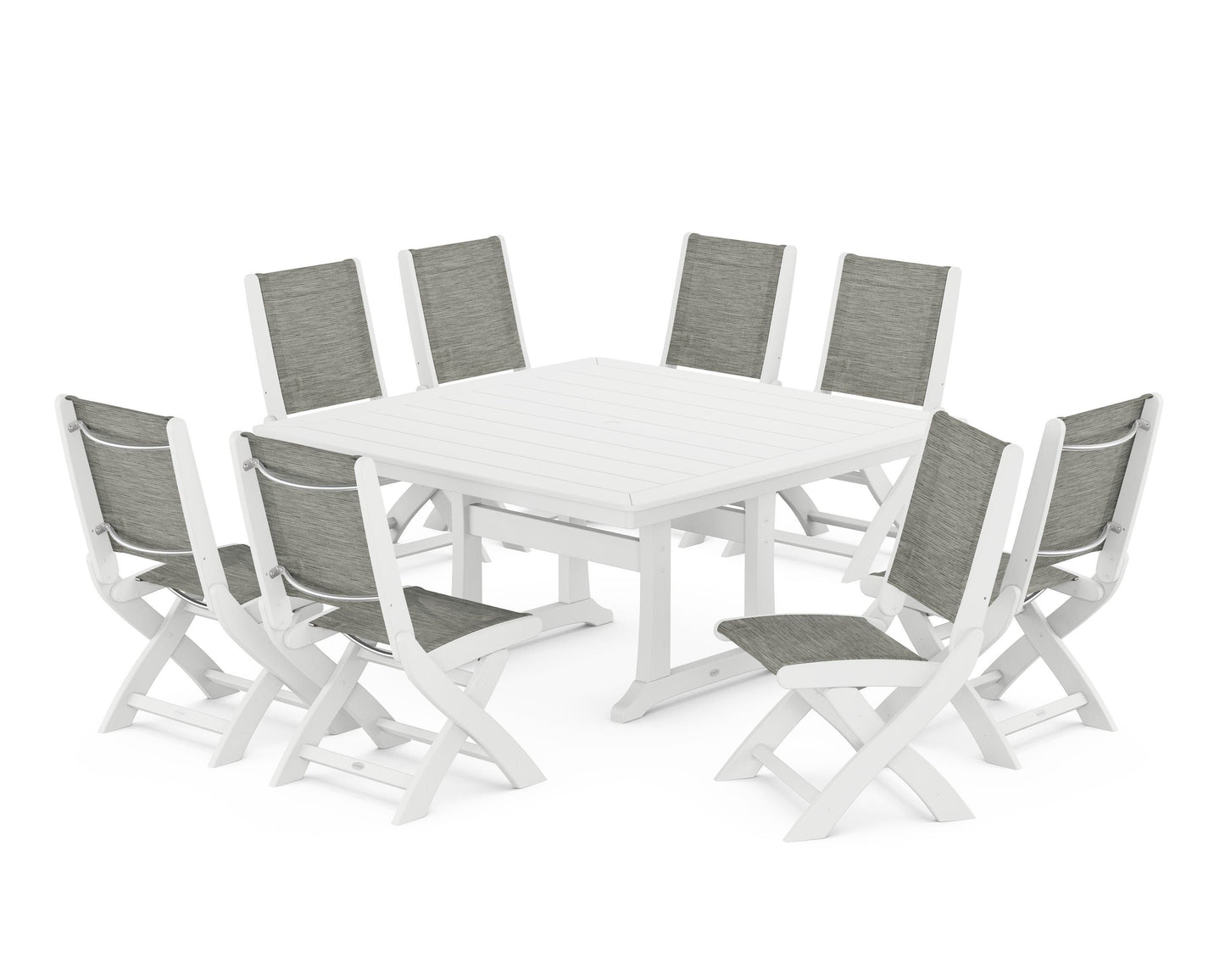 Coastal Folding Side Chair 9-Piece Dining Set with Trestle Legs