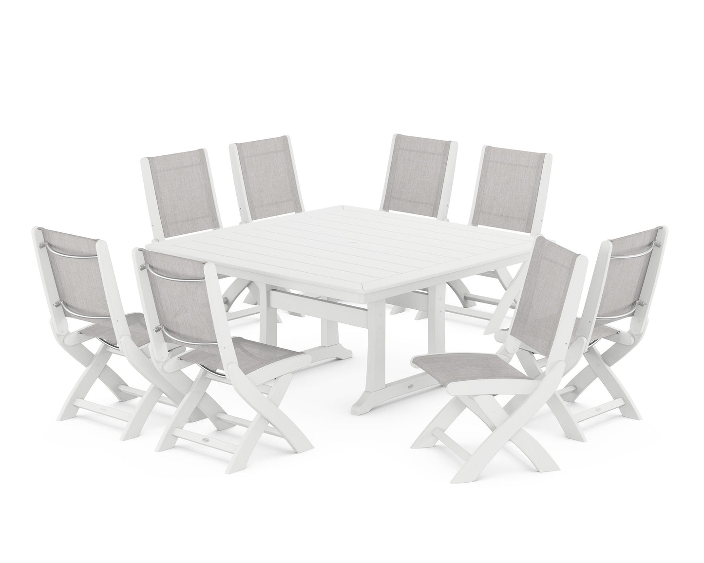 Coastal Folding Side Chair 9-Piece Dining Set with Trestle Legs