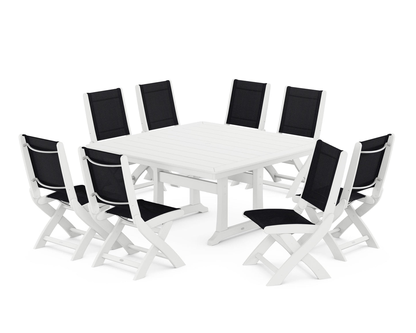 Coastal Folding Side Chair 9-Piece Dining Set with Trestle Legs