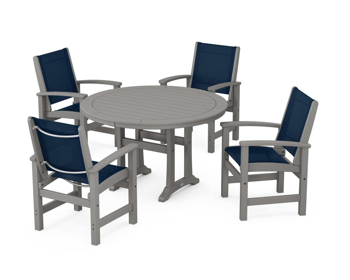 Coastal 5-Piece Round Dining Set with Trestle Legs