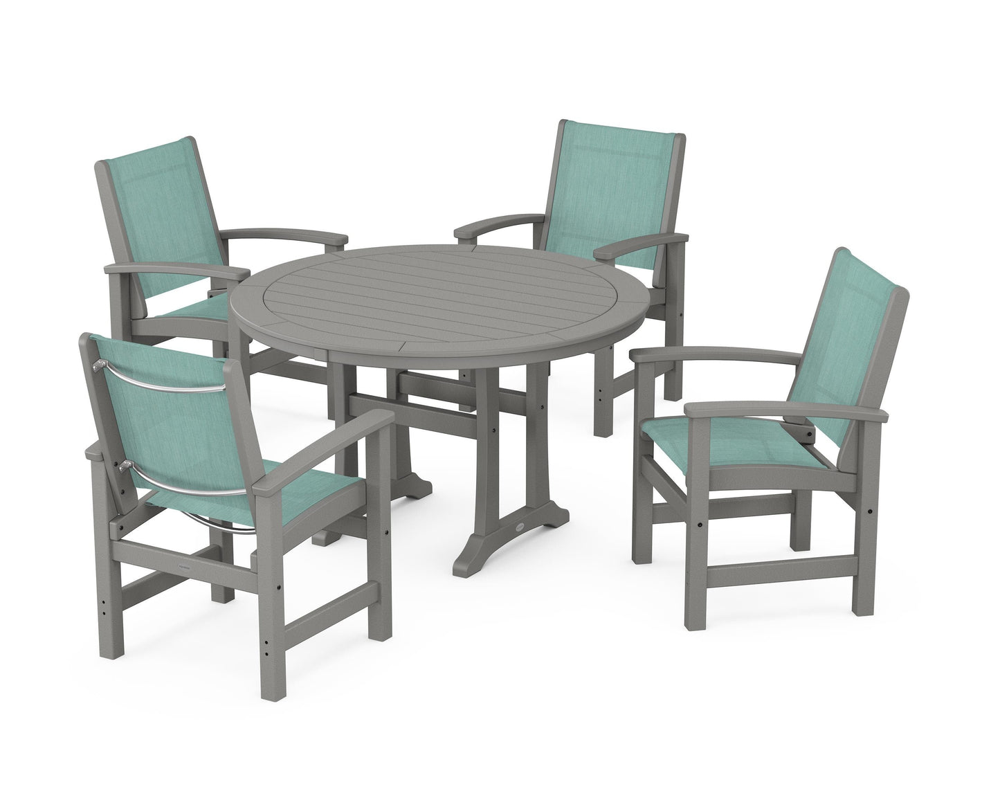 Coastal 5-Piece Round Dining Set with Trestle Legs