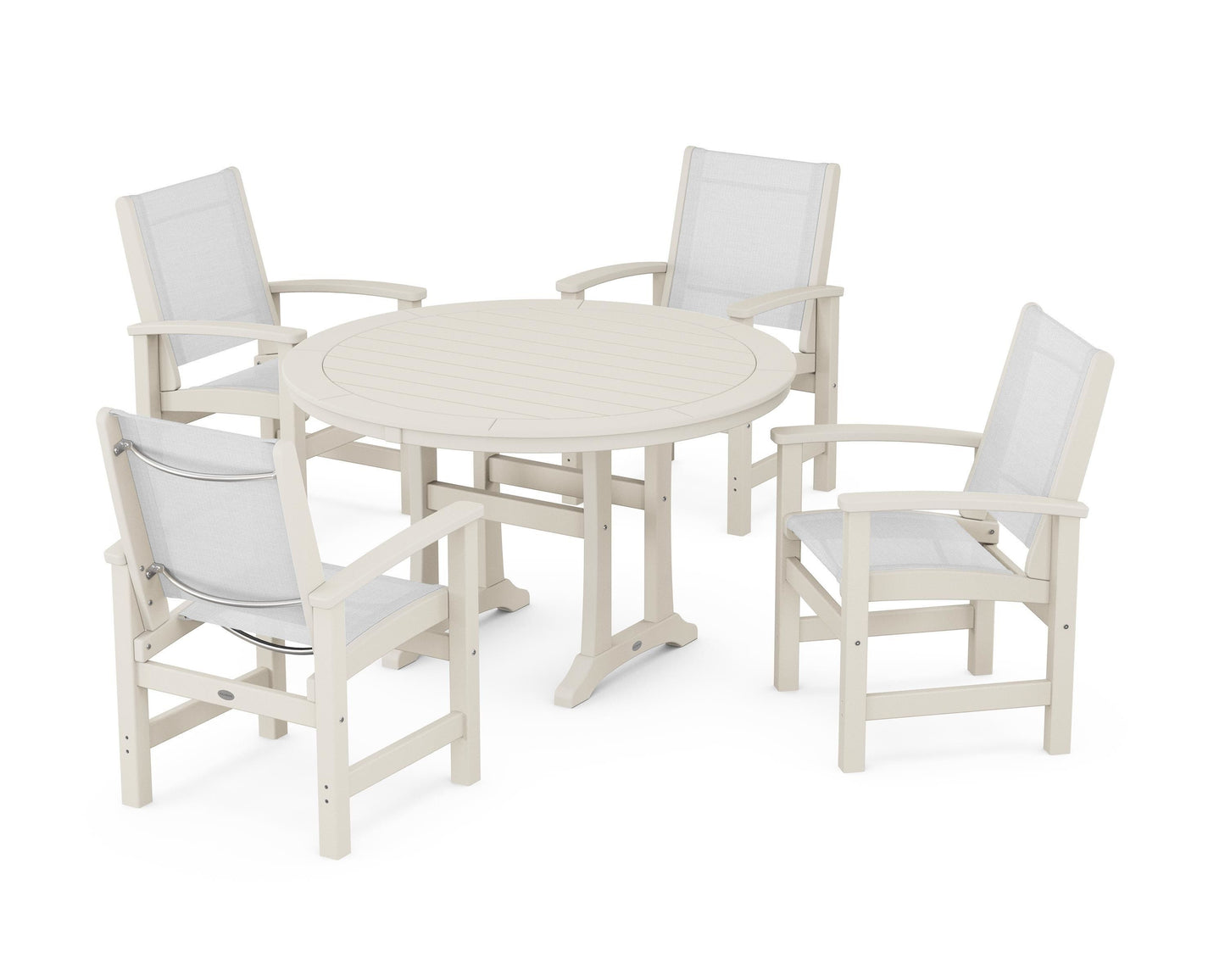 Coastal 5-Piece Round Dining Set with Trestle Legs