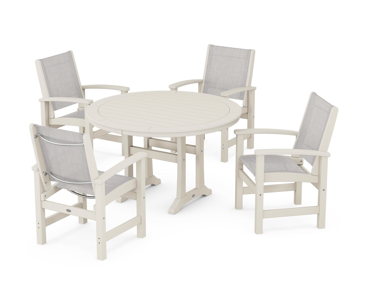 Coastal 5-Piece Round Dining Set with Trestle Legs