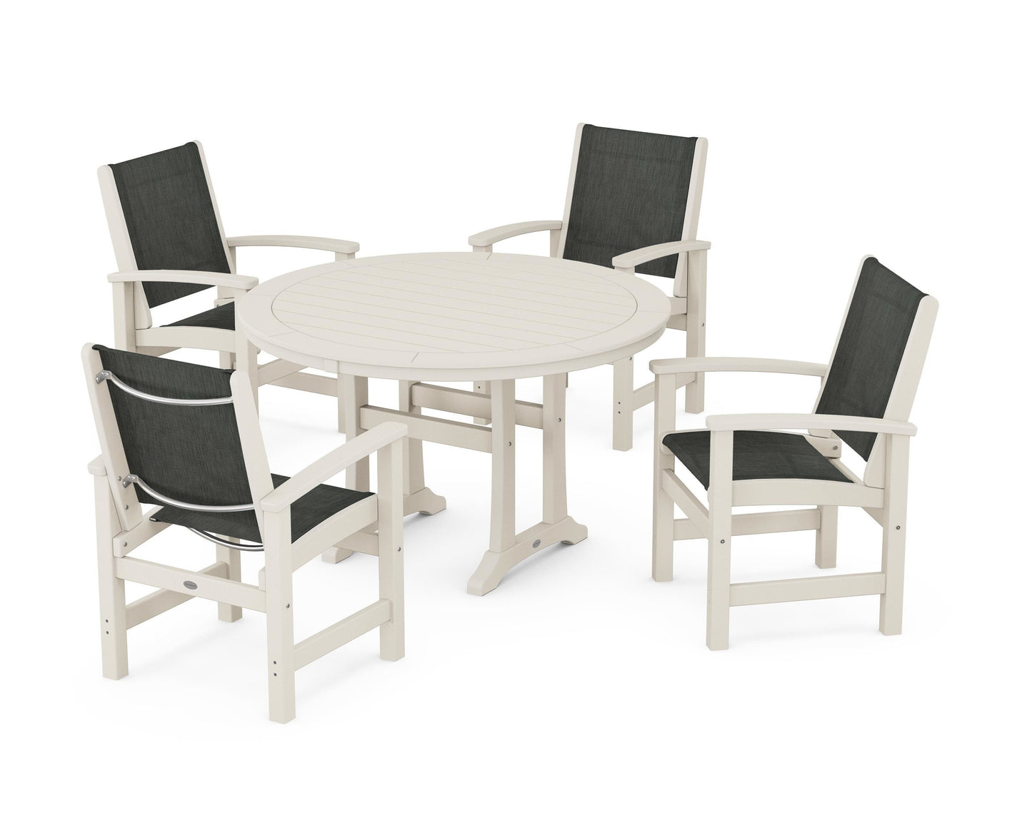 Coastal 5-Piece Round Dining Set with Trestle Legs