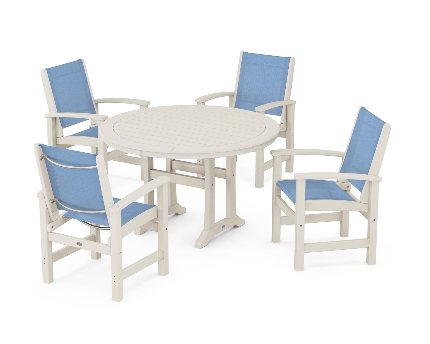 Coastal 5-Piece Round Dining Set with Trestle Legs