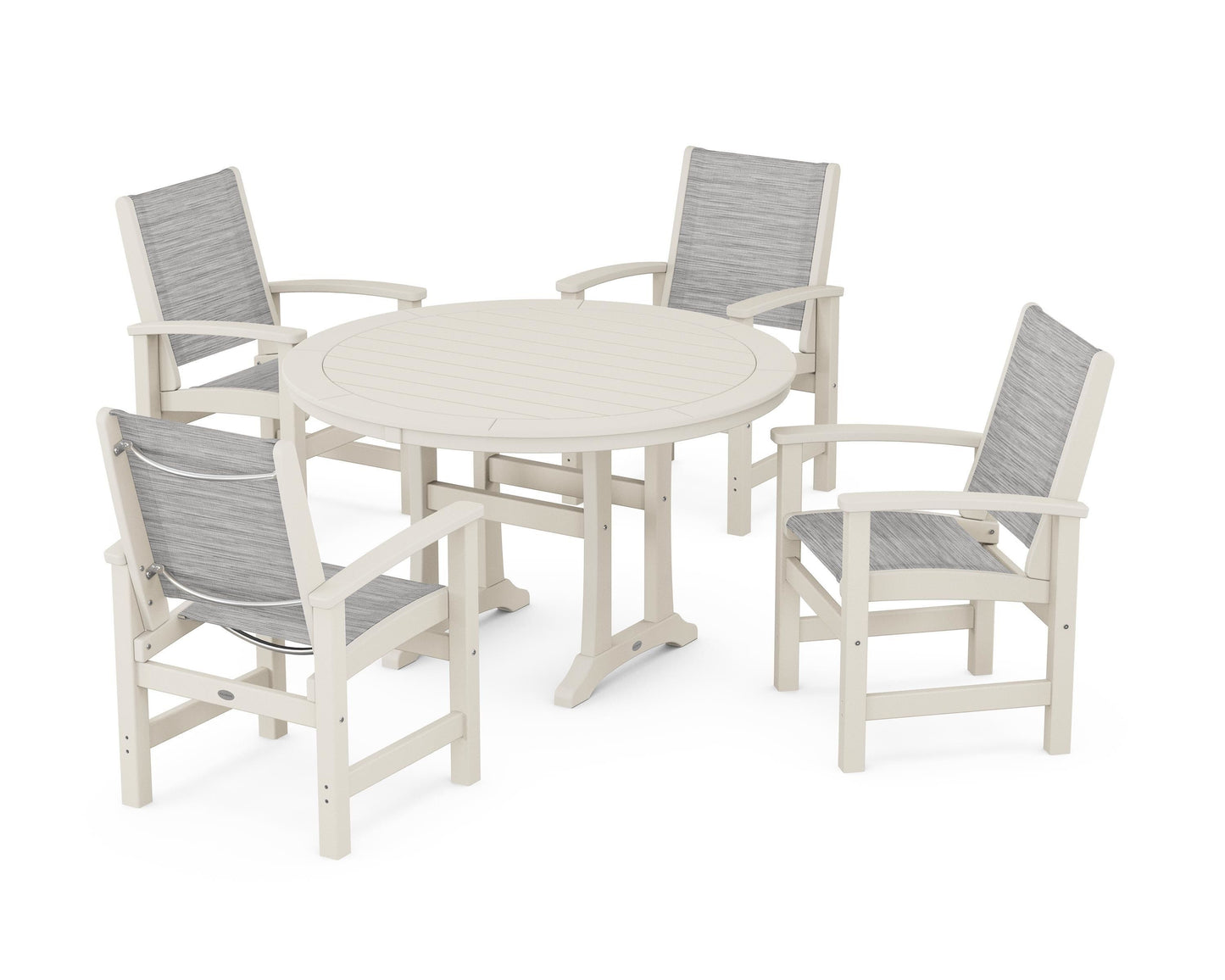 Coastal 5-Piece Round Dining Set with Trestle Legs