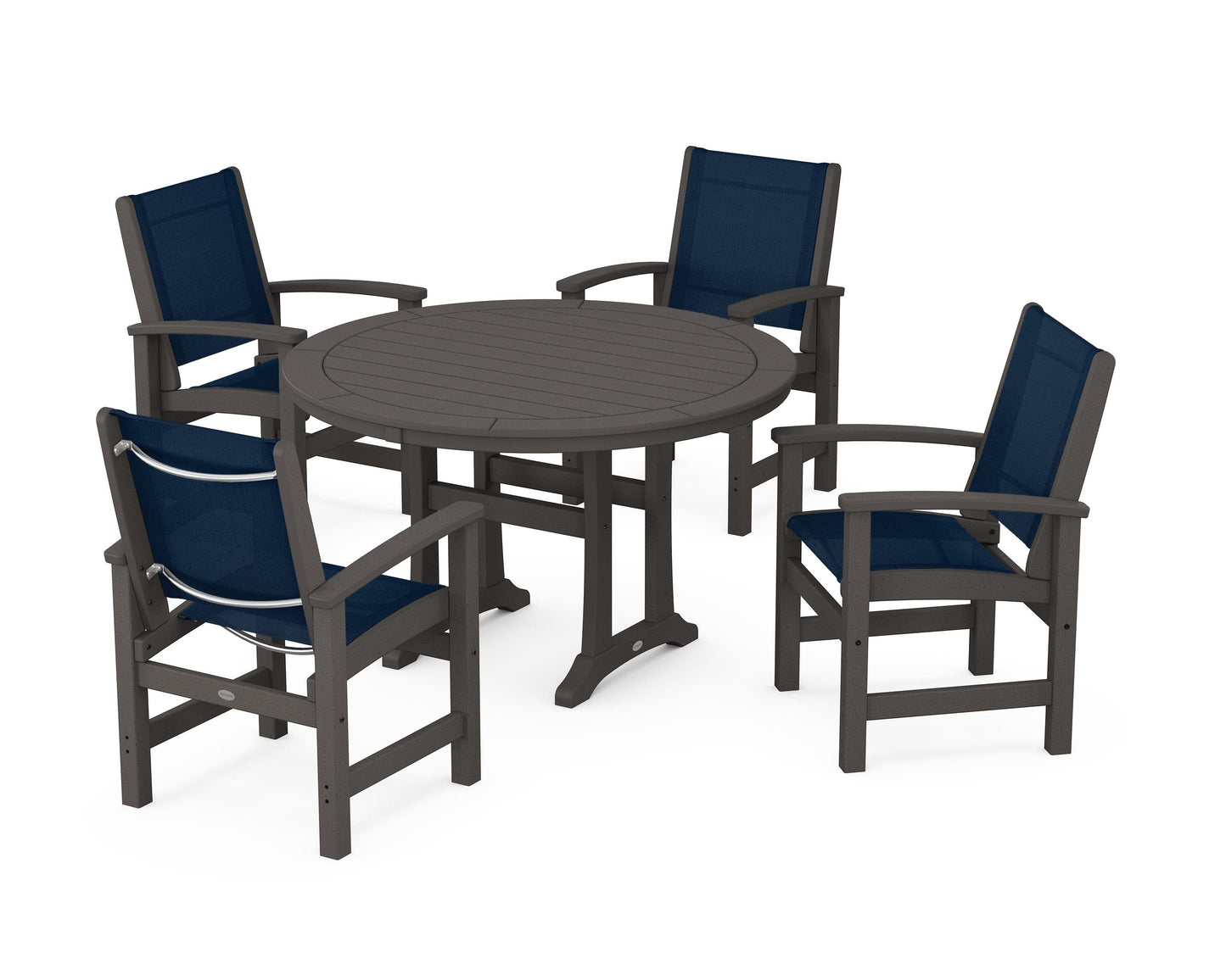 Coastal 5-Piece Round Dining Set with Trestle Legs