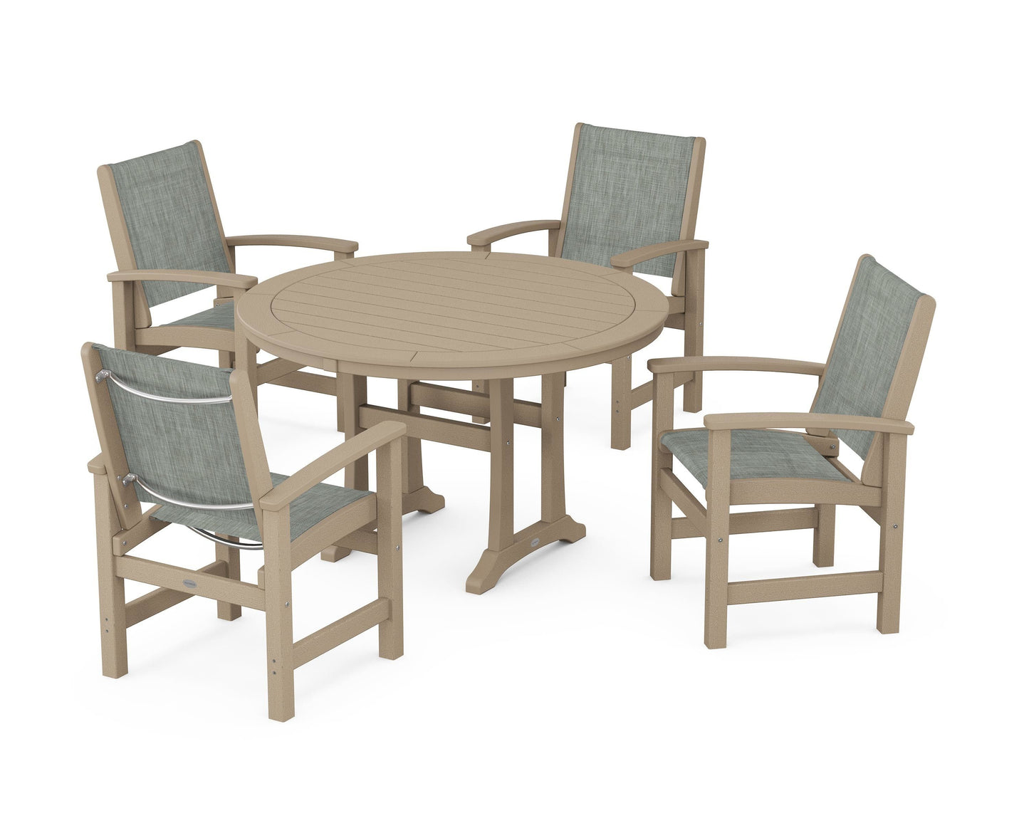 Coastal 5-Piece Round Dining Set with Trestle Legs