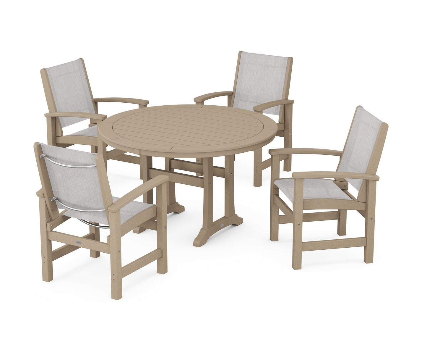 Coastal 5-Piece Round Dining Set with Trestle Legs