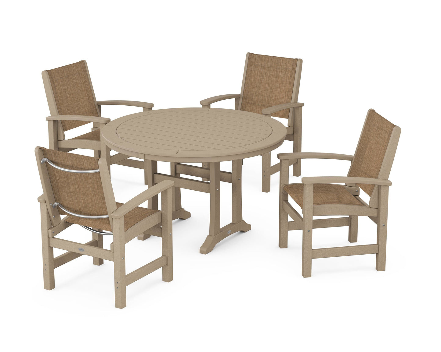 Coastal 5-Piece Round Dining Set with Trestle Legs