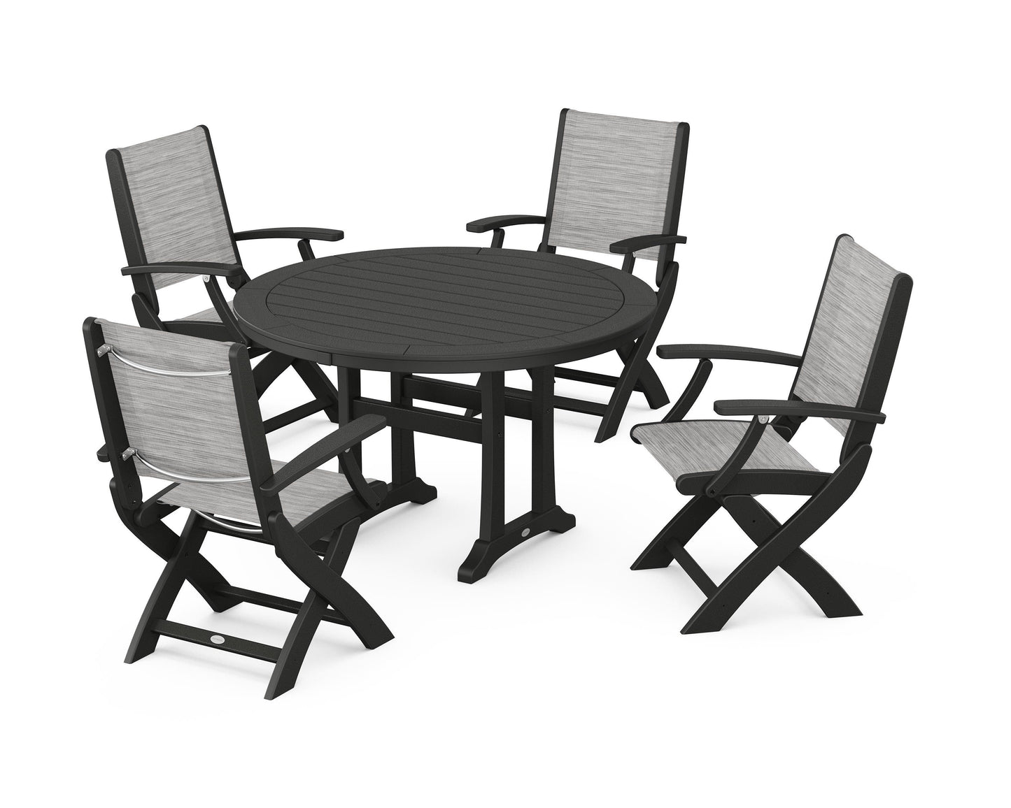 Coastal Folding Chair 5-Piece Round Dining Set with Trestle Legs